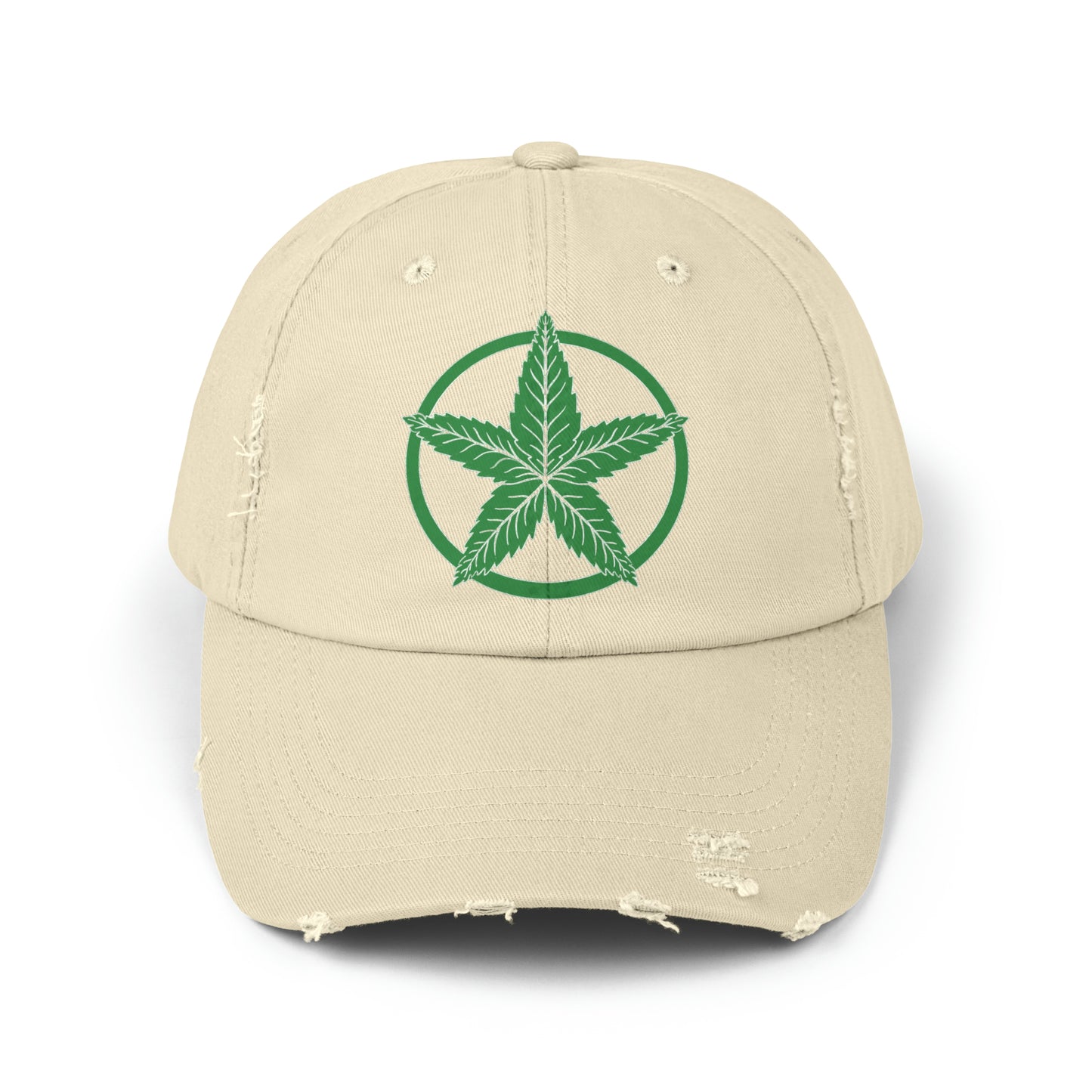 Green Army Leaf Unisex Distressed Cap