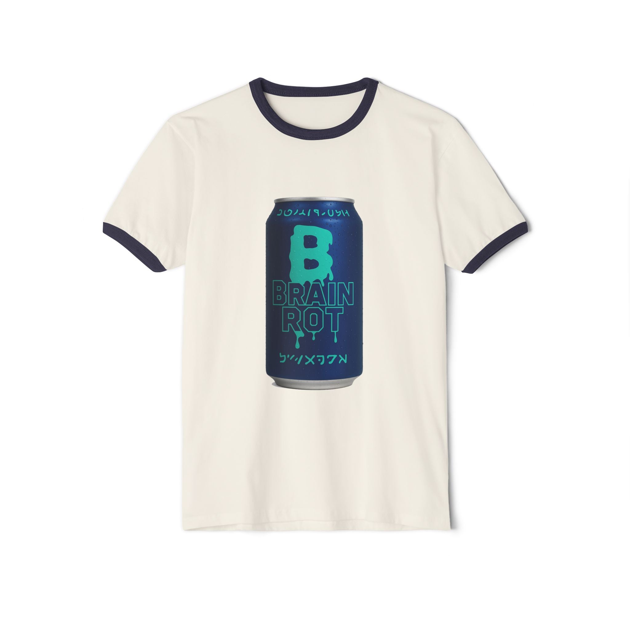 Brain Rot Ringer T-Shirt — Retro 'Brain Rot' Soda Can Graphic Tee