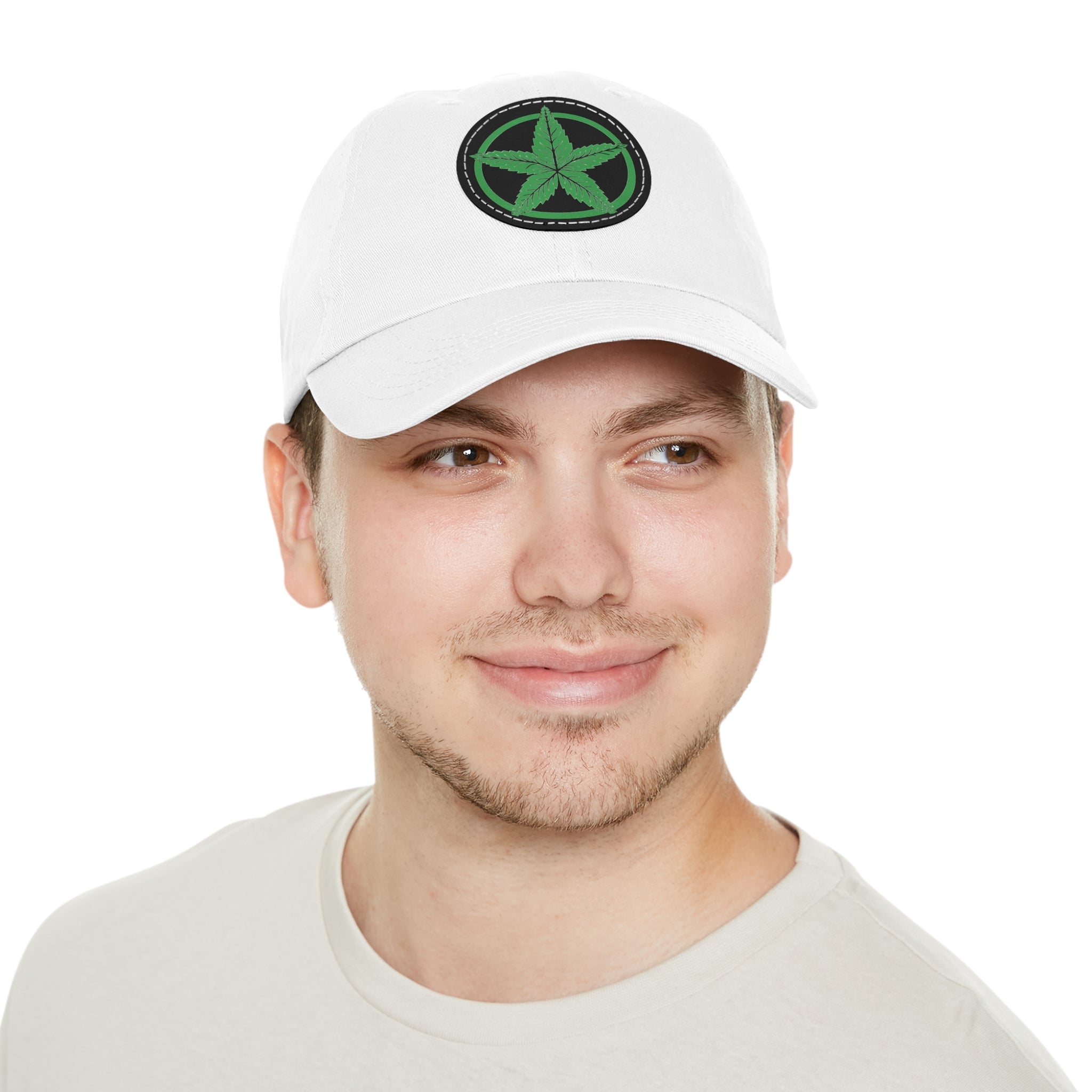 Green Army Dad Hat with Leather Patch (Round)