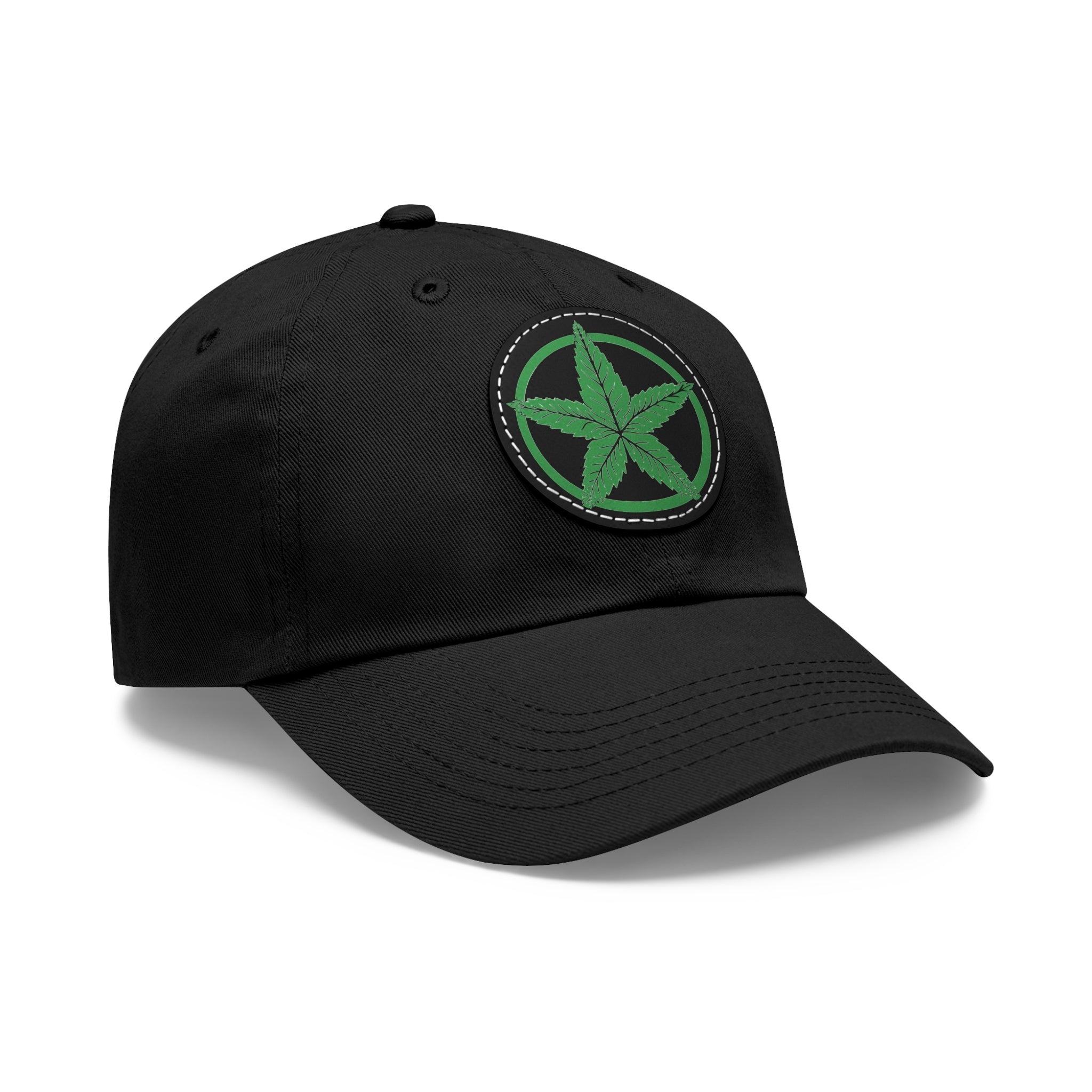 Green Army Dad Hat with Leather Patch (Round)