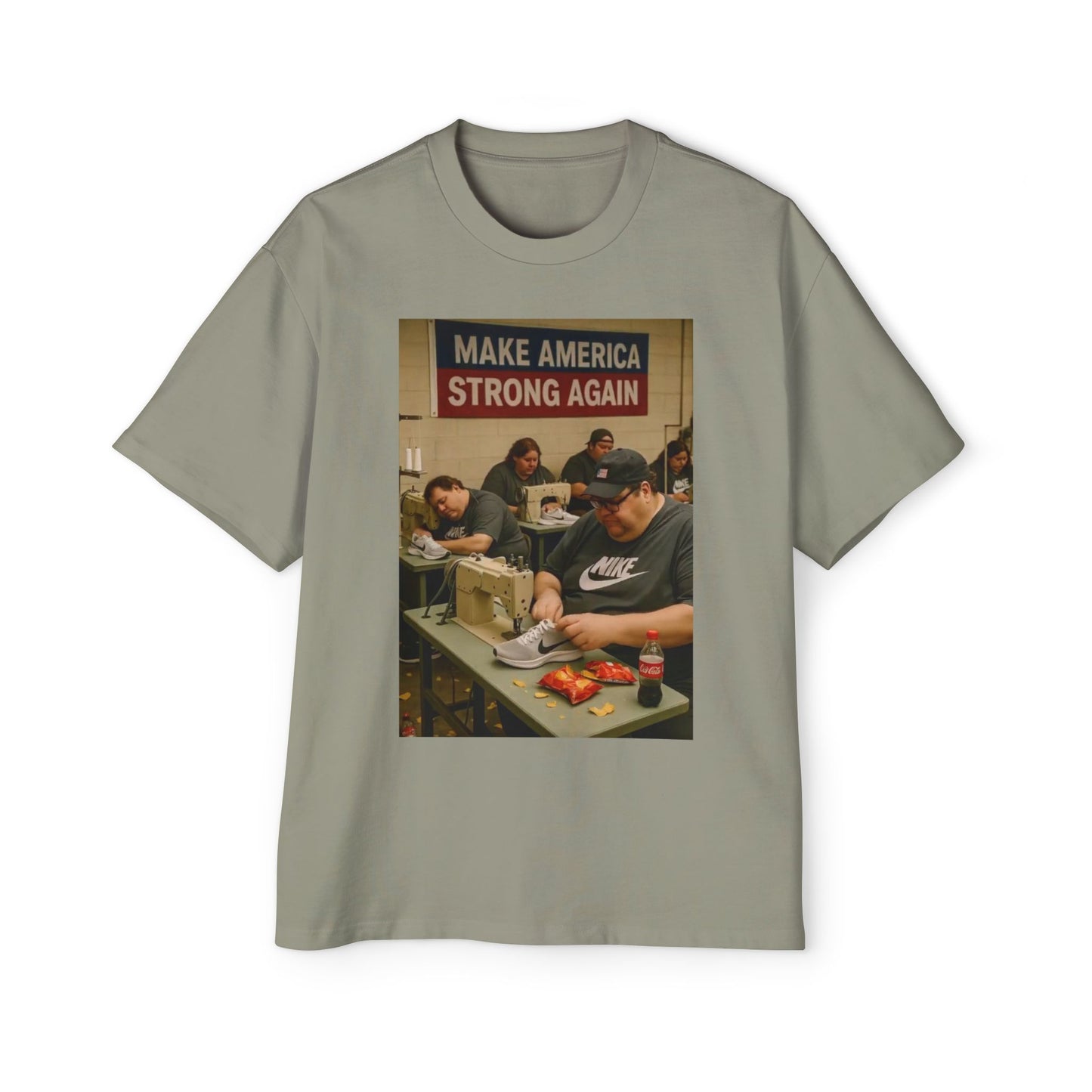 Men's Heavy Oversized Tee - Vintage Style Make America Strong Again Graphic