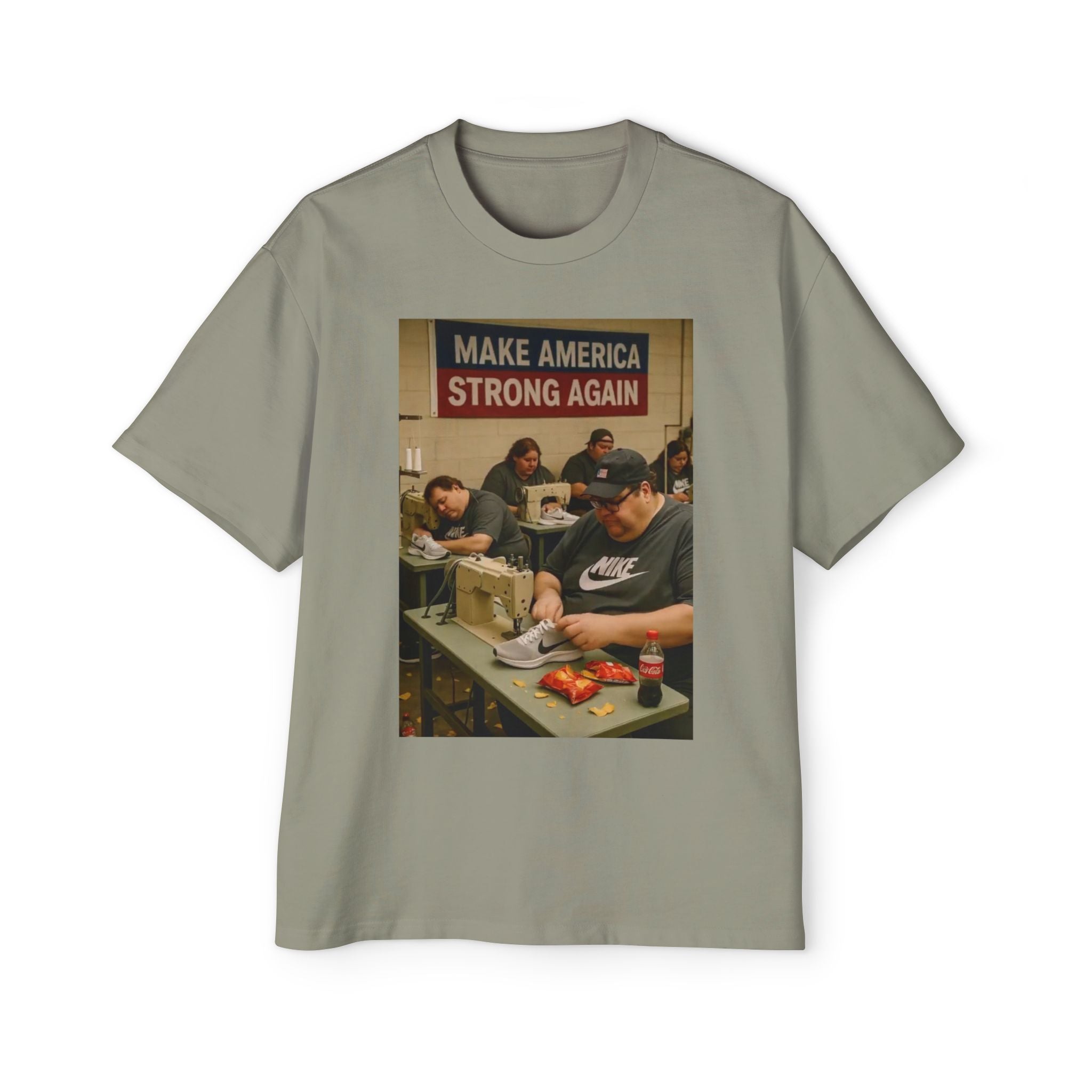 Men's Heavy Oversized Tee - Vintage Style Make America Strong Again Graphic