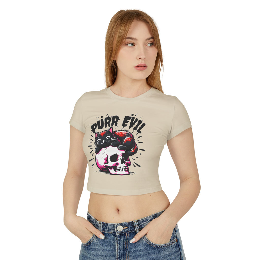 Purr Evil Women's Baby Tee - Cute Cat Graphic Tee