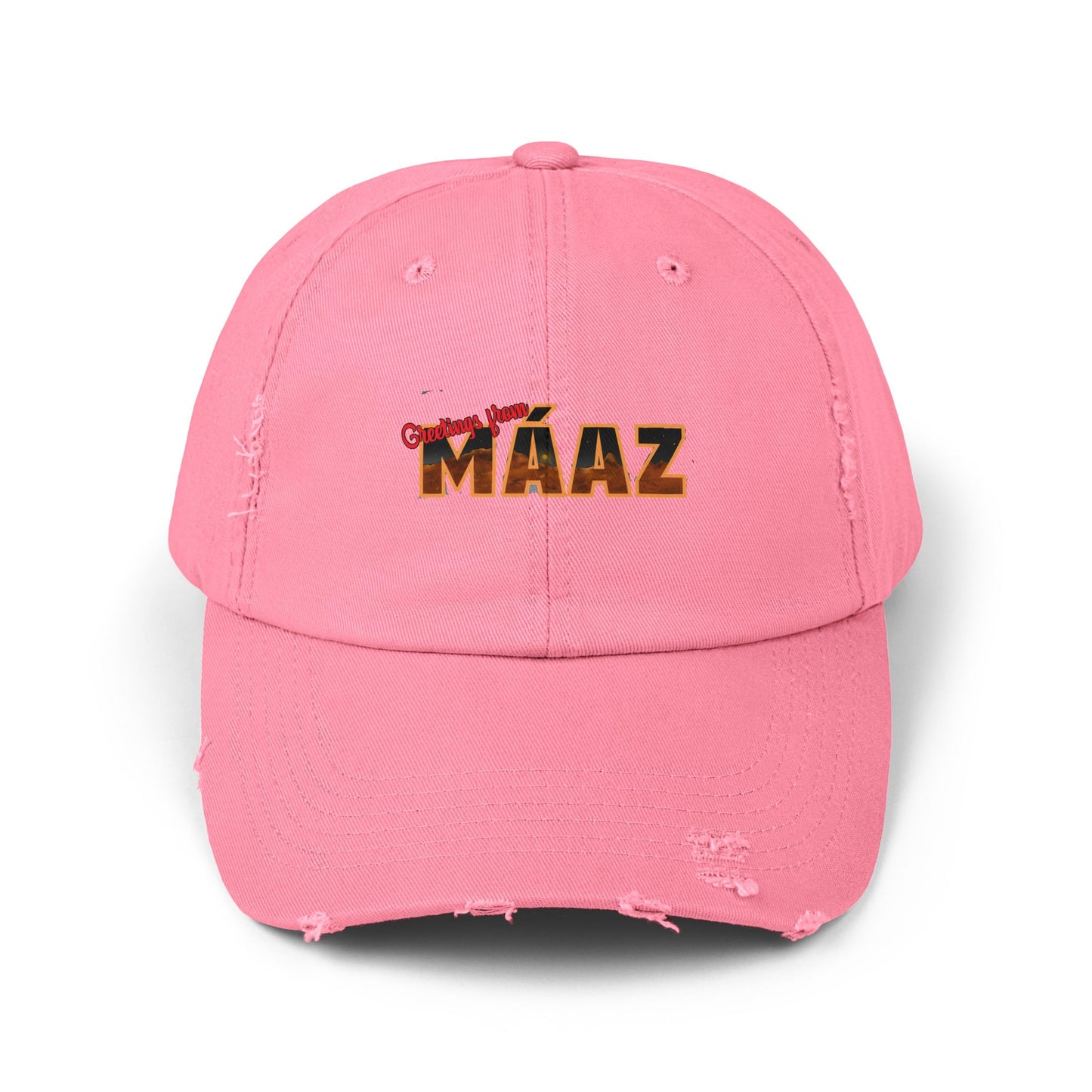 Greetings from Máaz Unisex Distressed Cap