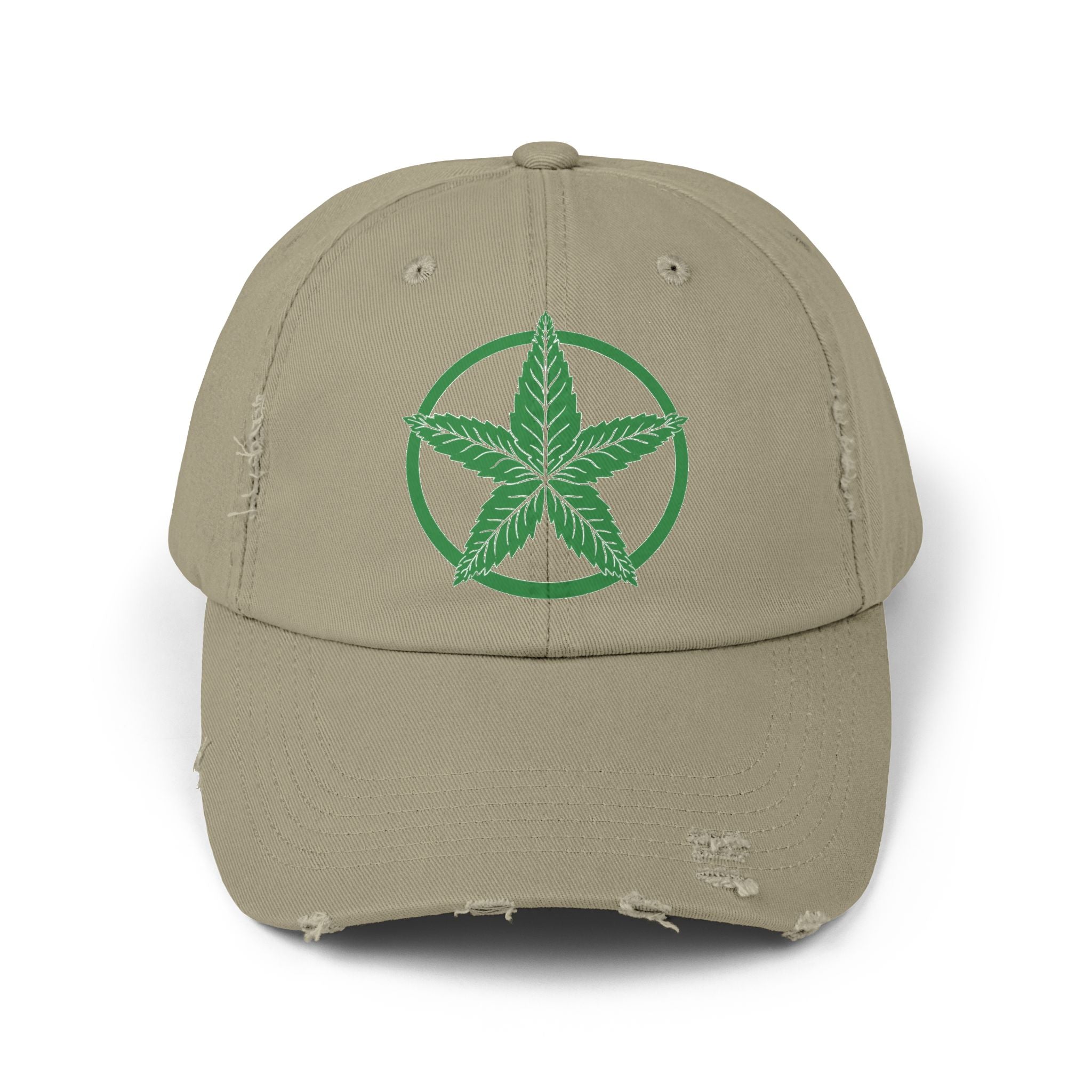 Green Army Leaf Unisex Distressed Cap