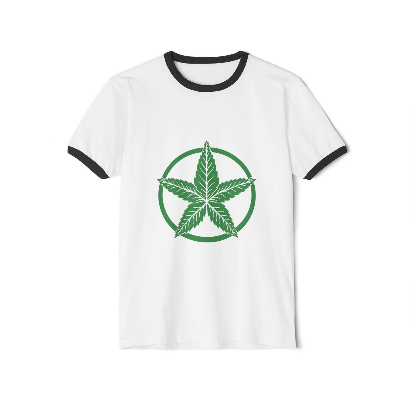 Green Army Leaf Unisex Cotton Ringer T-Shirt