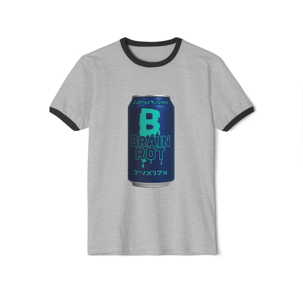 Brain Rot Ringer T-Shirt — Retro 'Brain Rot' Soda Can Graphic Tee