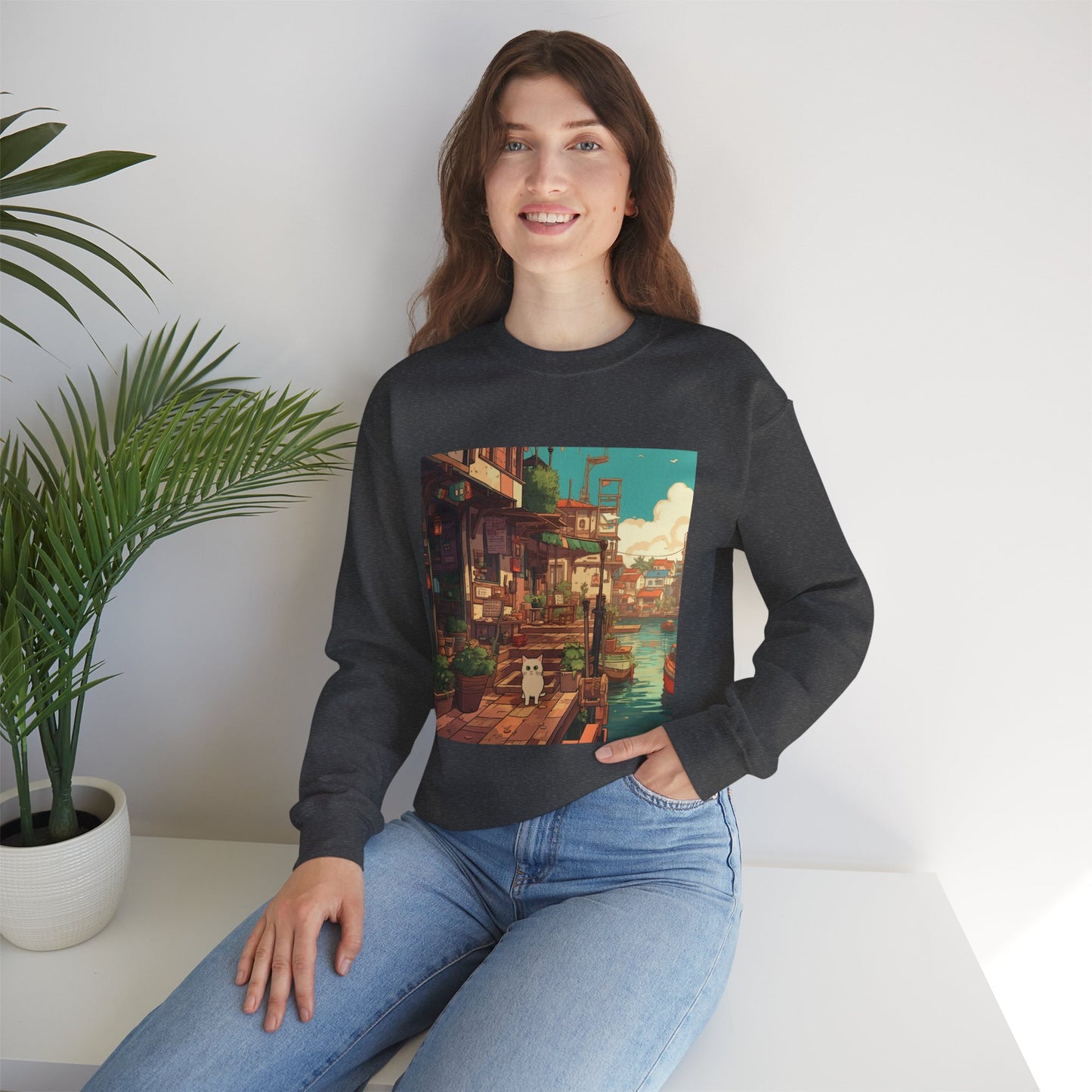 Studio Ghibli Style Cat Unisex Heavy Blend Crewneck Sweatshirt