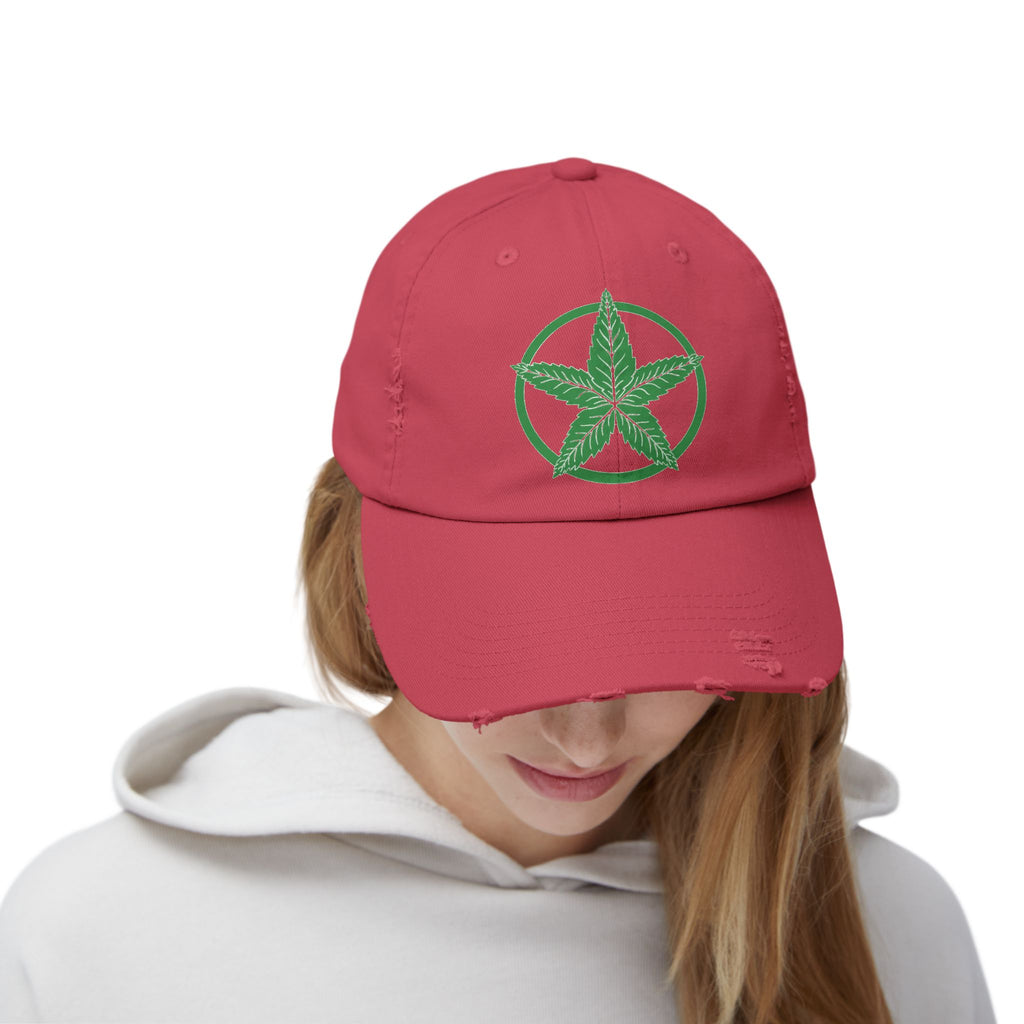 Green Army Leaf Unisex Distressed Cap