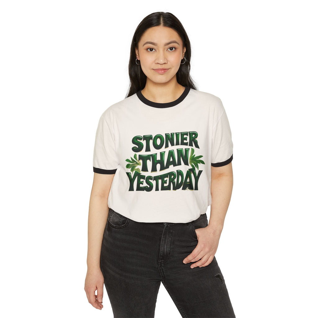 Stoner Vibes Unisex Cotton Ringer T-Shirt - 'Stonier Than Yesterday' Graphic Tee