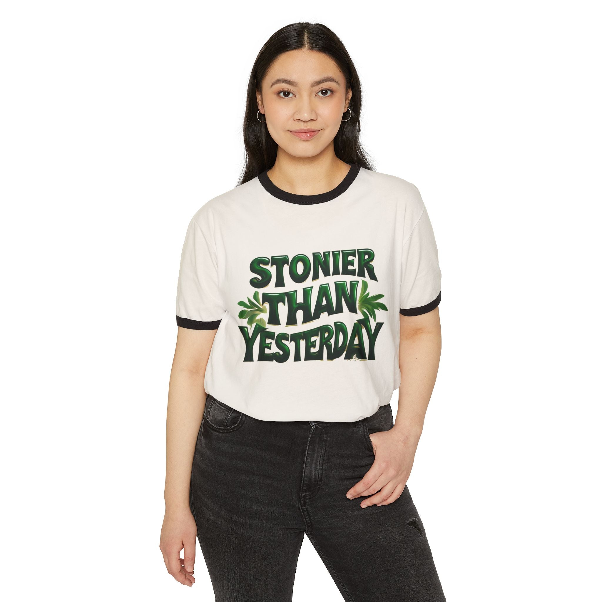 Stoner Vibes Unisex Cotton Ringer T-Shirt - 'Stonier Than Yesterday' Graphic Tee