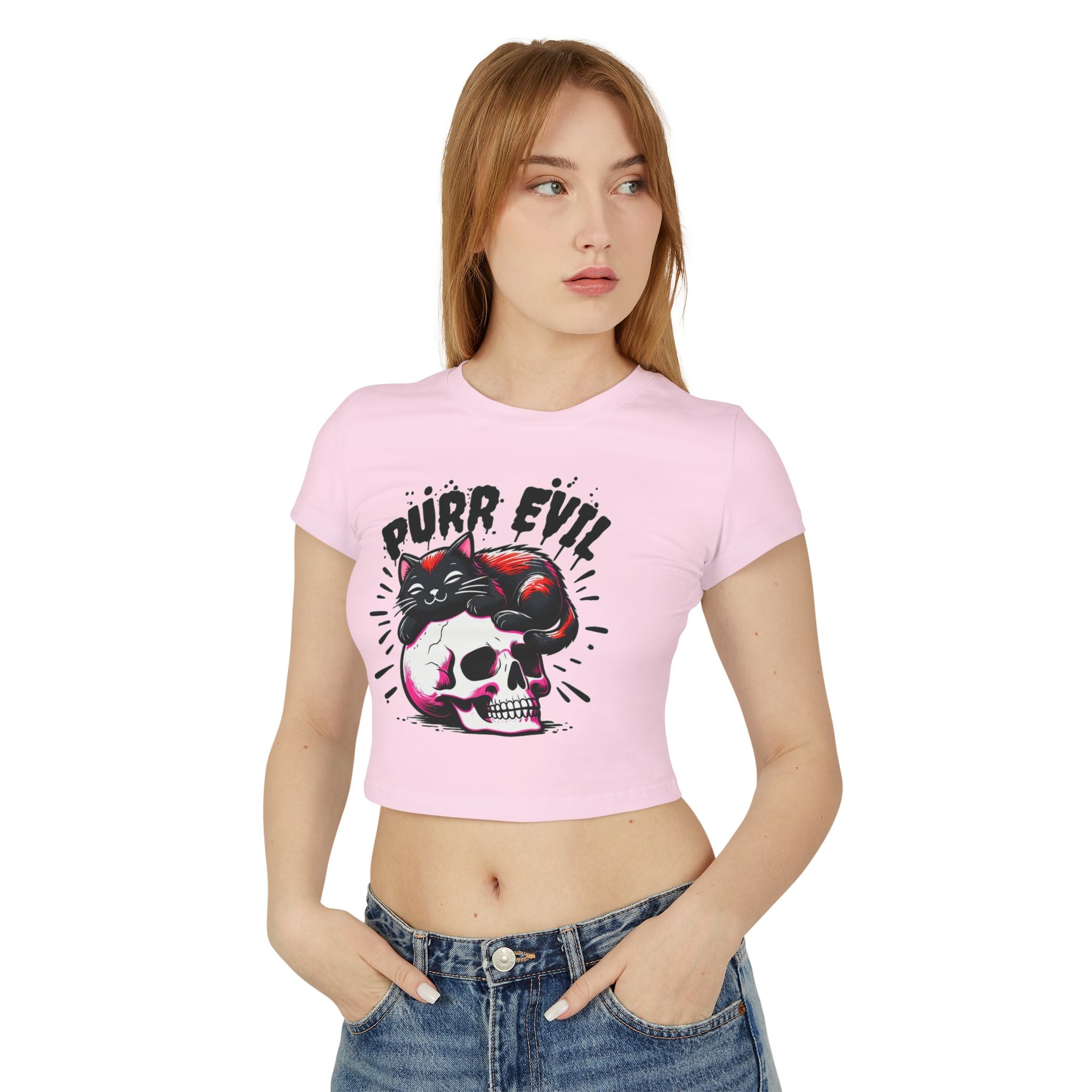 Purr Evil Women's Baby Tee - Cute Cat Graphic Tee