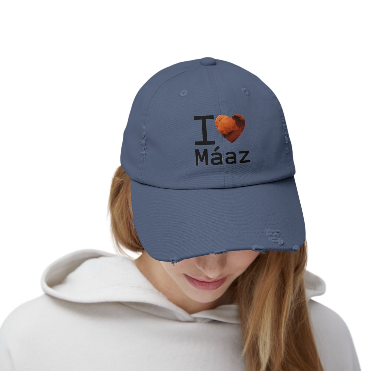 I Love Mars Unisex Distressed Cap