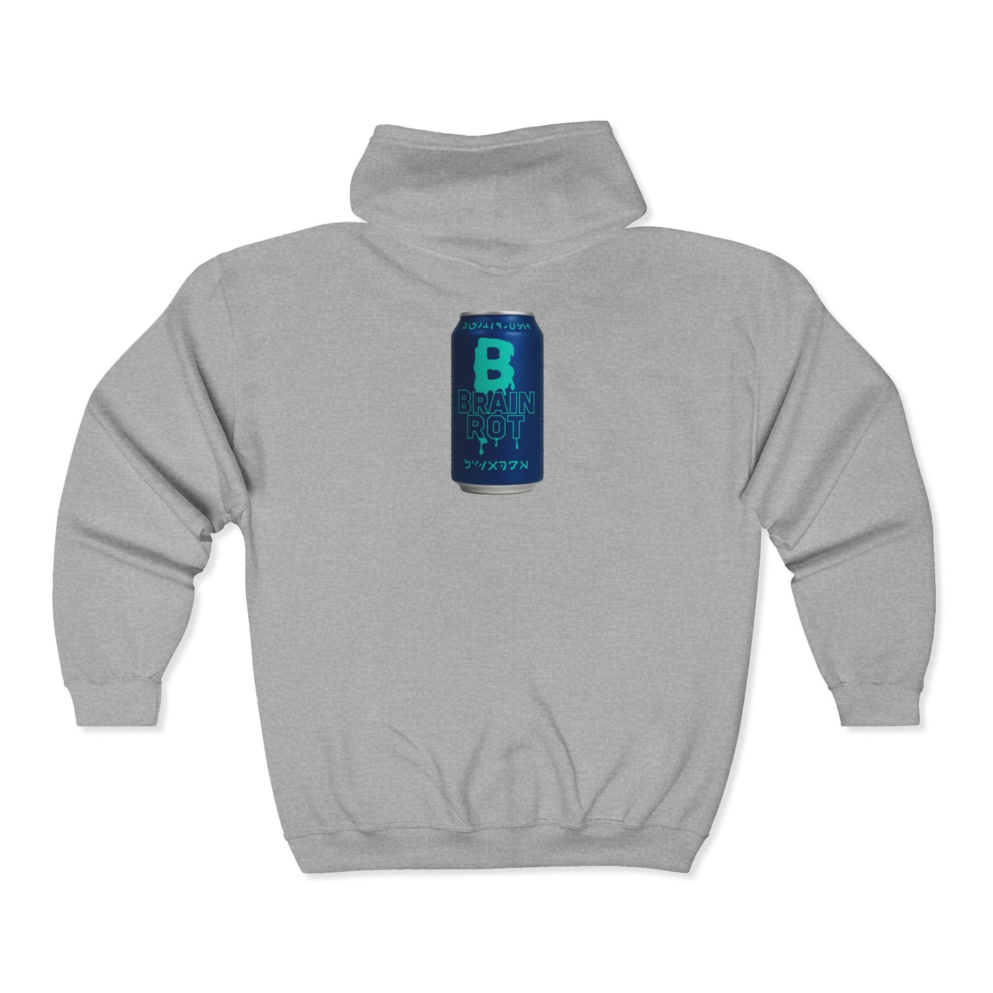 Brain Rot Energy Drink Can Zip Hoodie — Neon Retro Beverage Graphic Full-Zip Sweatshirt