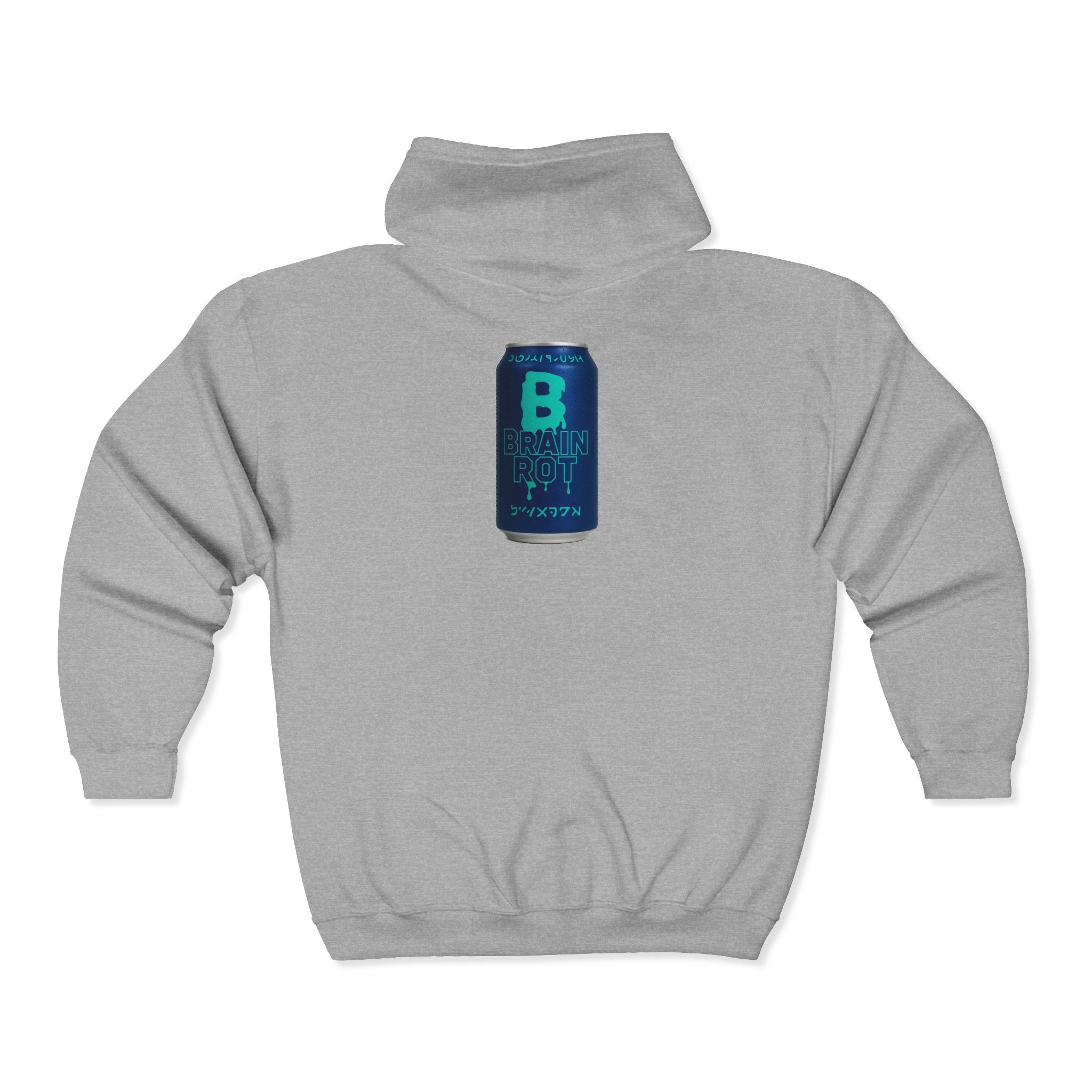 Brain Rot Energy Drink Can Zip Hoodie — Neon Retro Beverage Graphic Full-Zip Sweatshirt