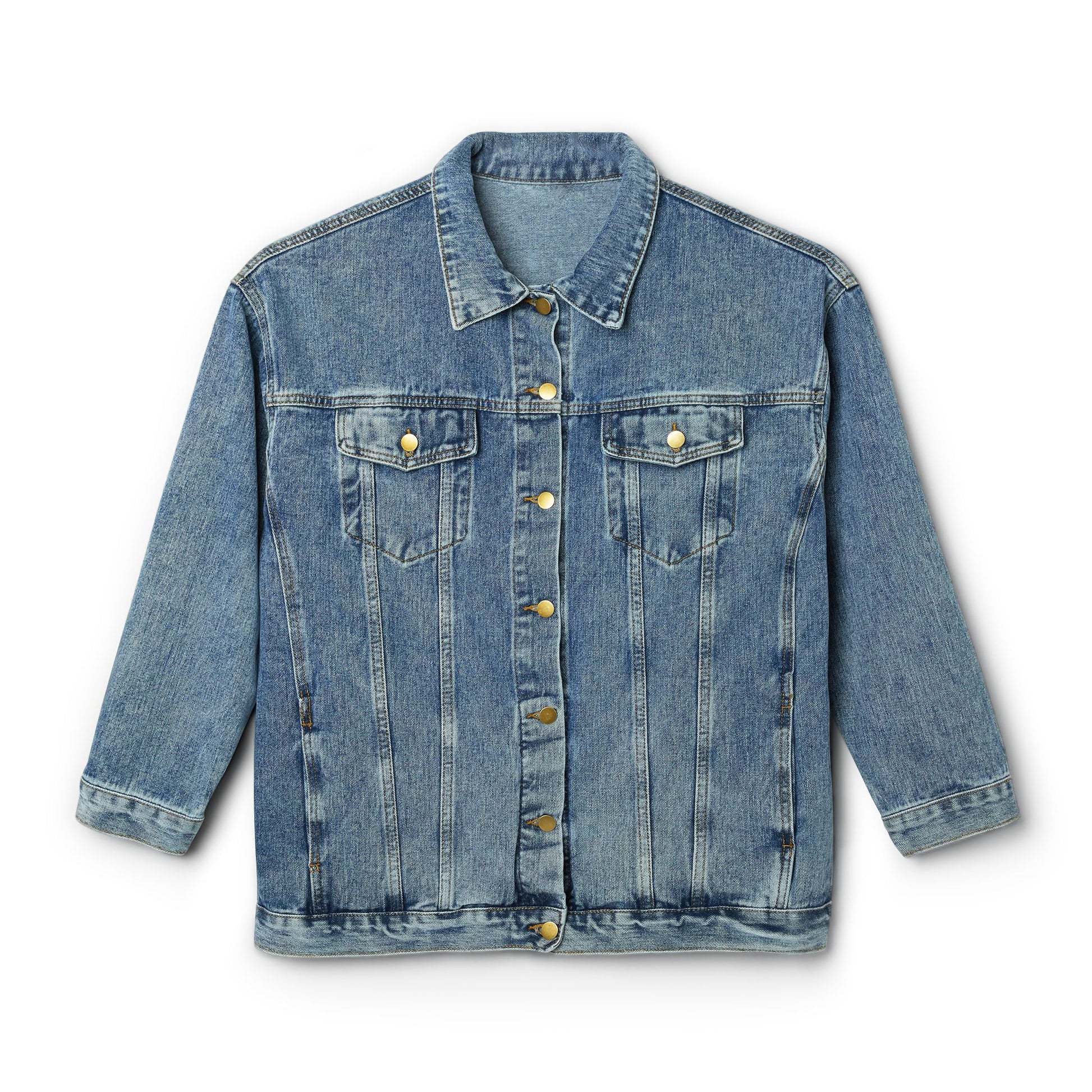 Cat Robot Bike Ride Retro Graphic Women's Denim Jacket - Trendy Casual Outerwear