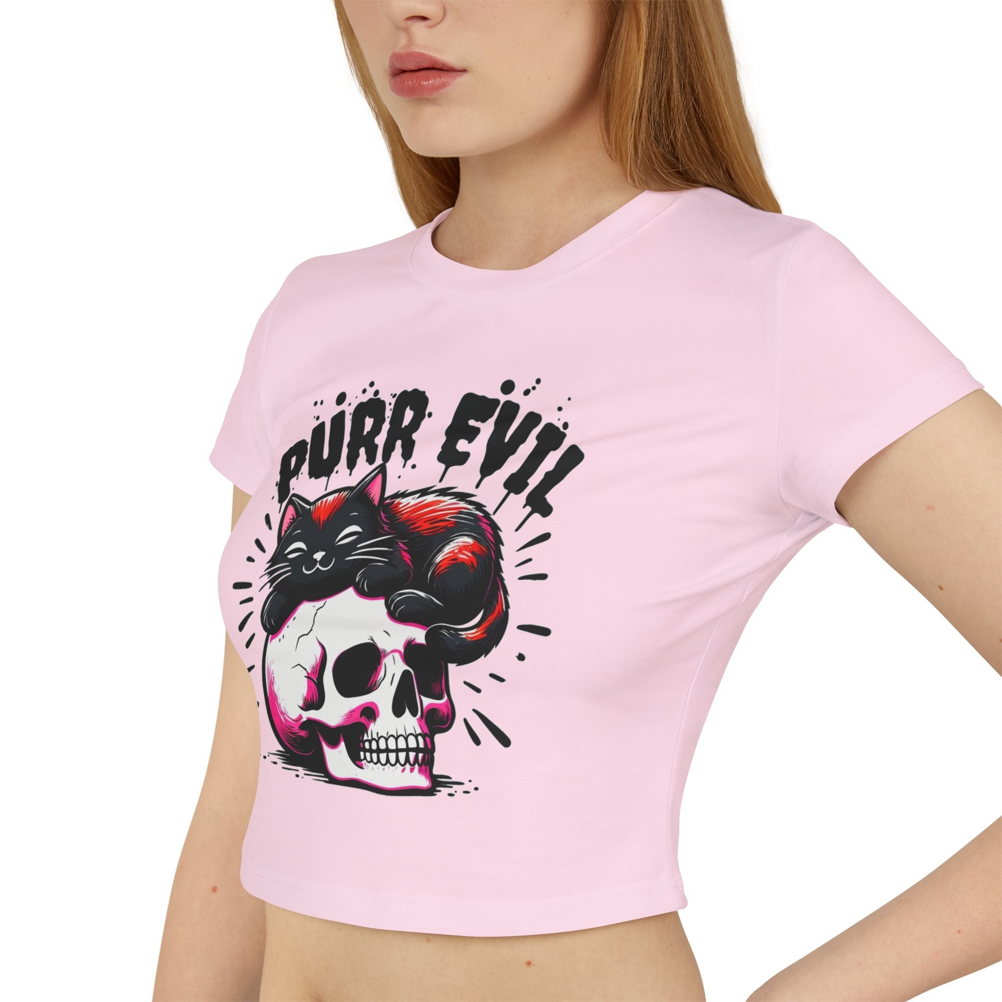 Purr Evil Women's Baby Tee - Cute Cat Graphic Tee