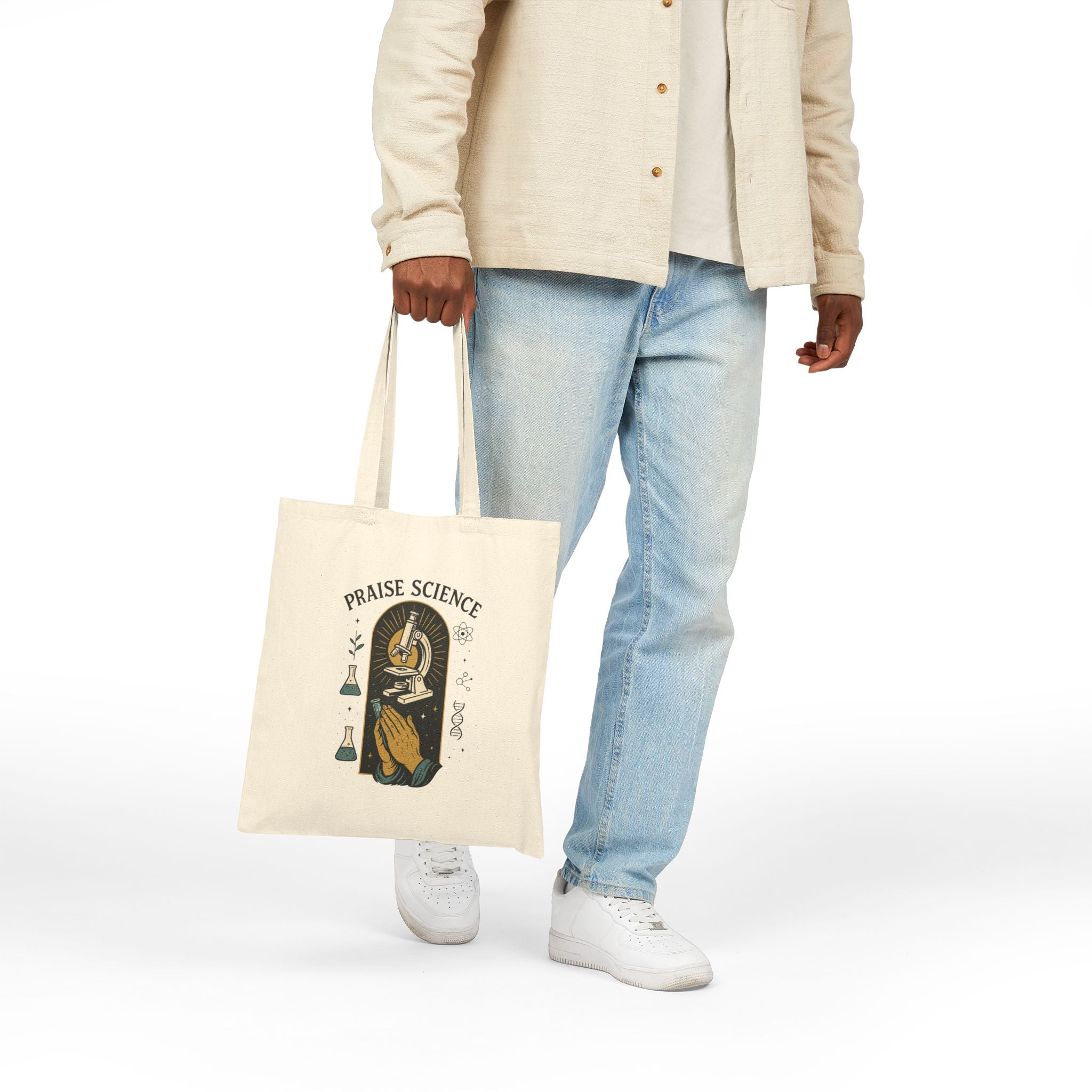 Praise Science Cotton Canvas Tote Bag – Eco-Friendly Tote for Scientists and Nature Lovers