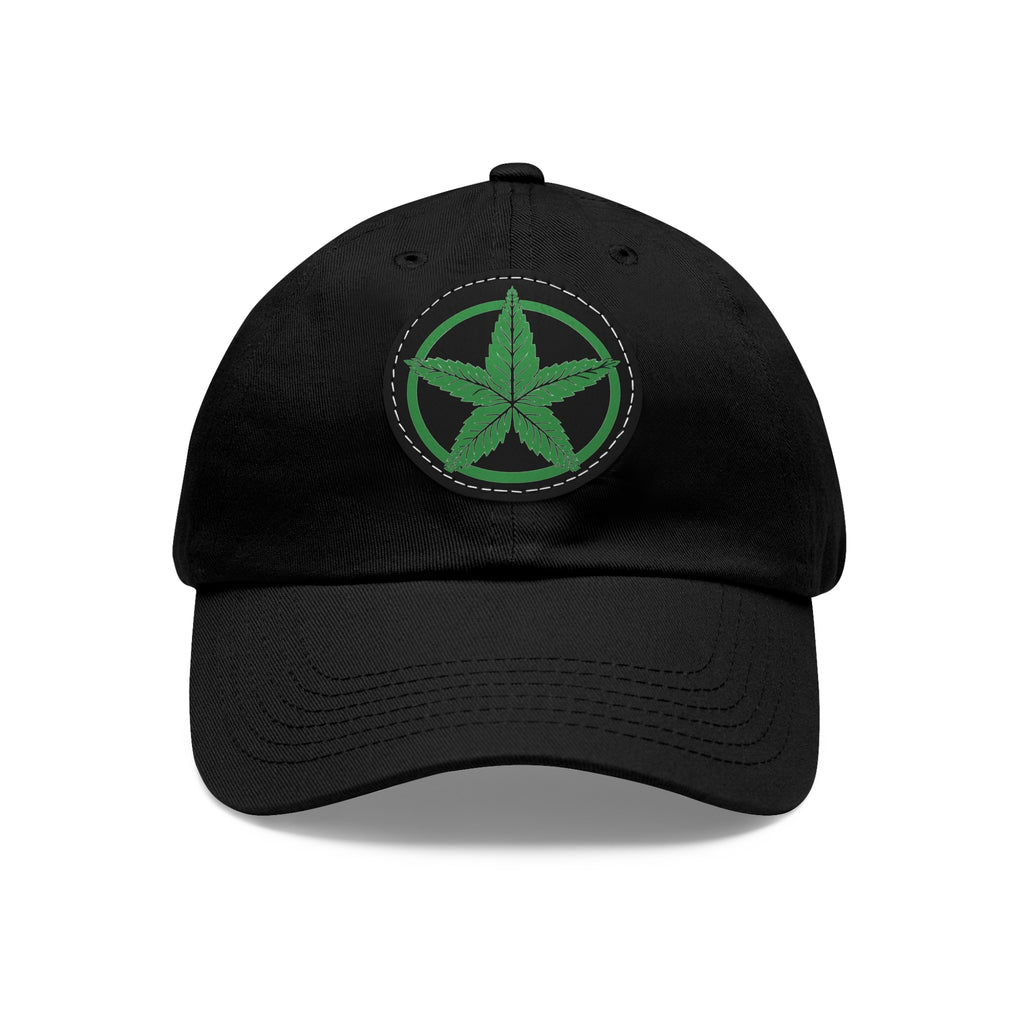 Green Army Dad Hat with Leather Patch (Round)