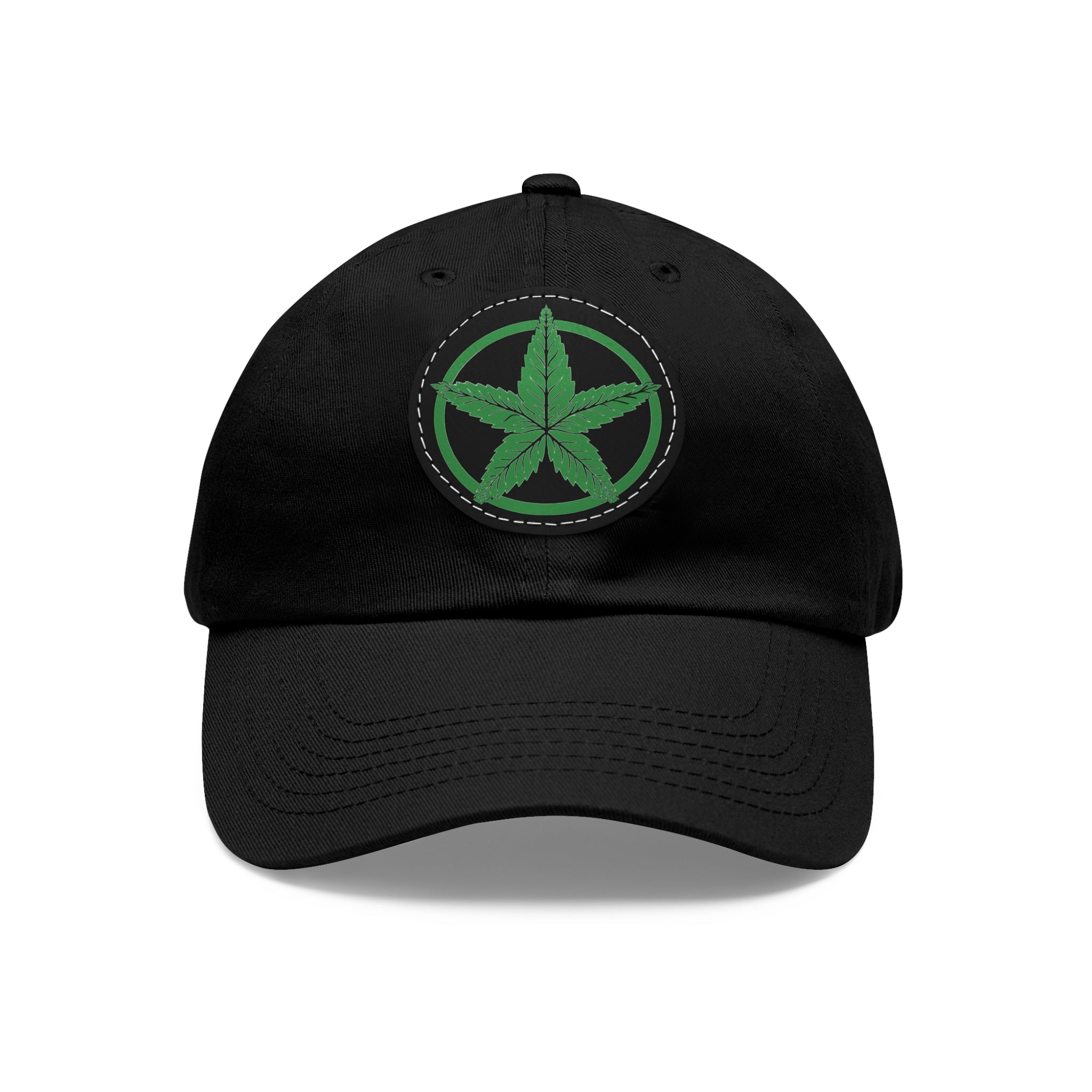 Green Army Dad Hat with Leather Patch (Round)
