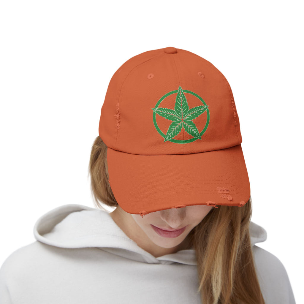 Green Army Leaf Unisex Distressed Cap