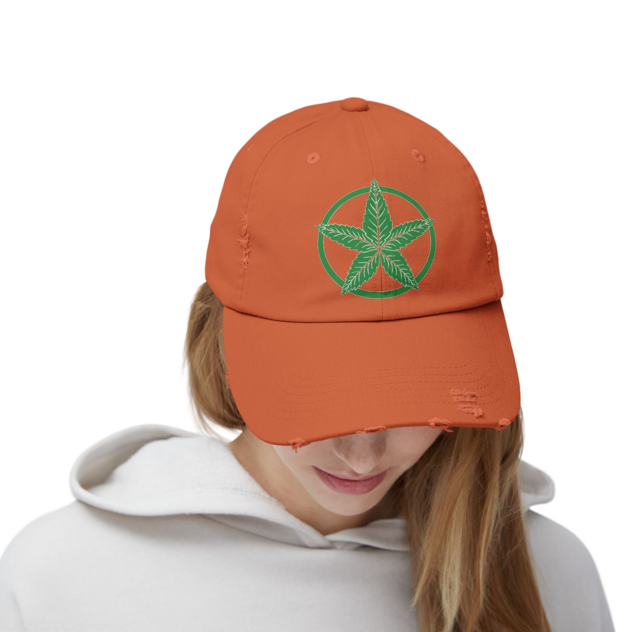 Green Army Leaf Unisex Distressed Cap