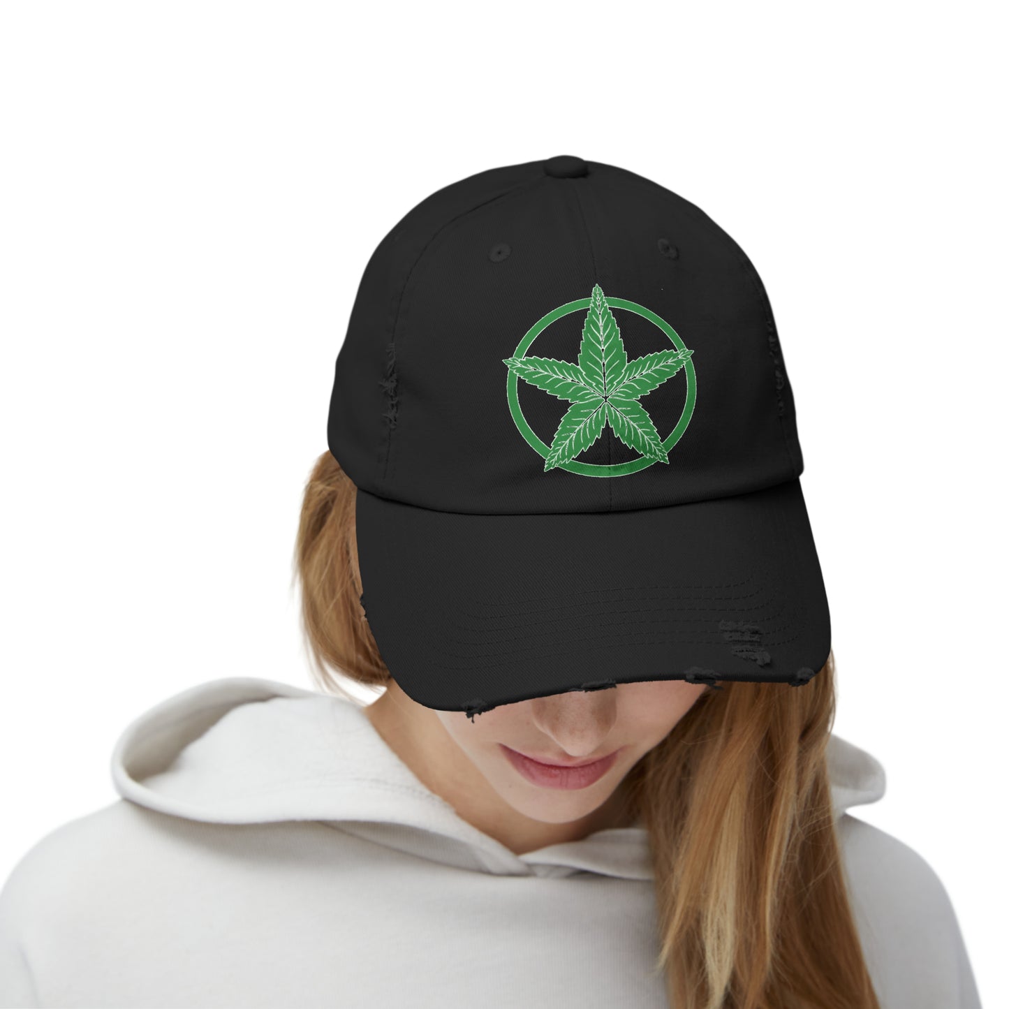 Green Army Leaf Unisex Distressed Cap