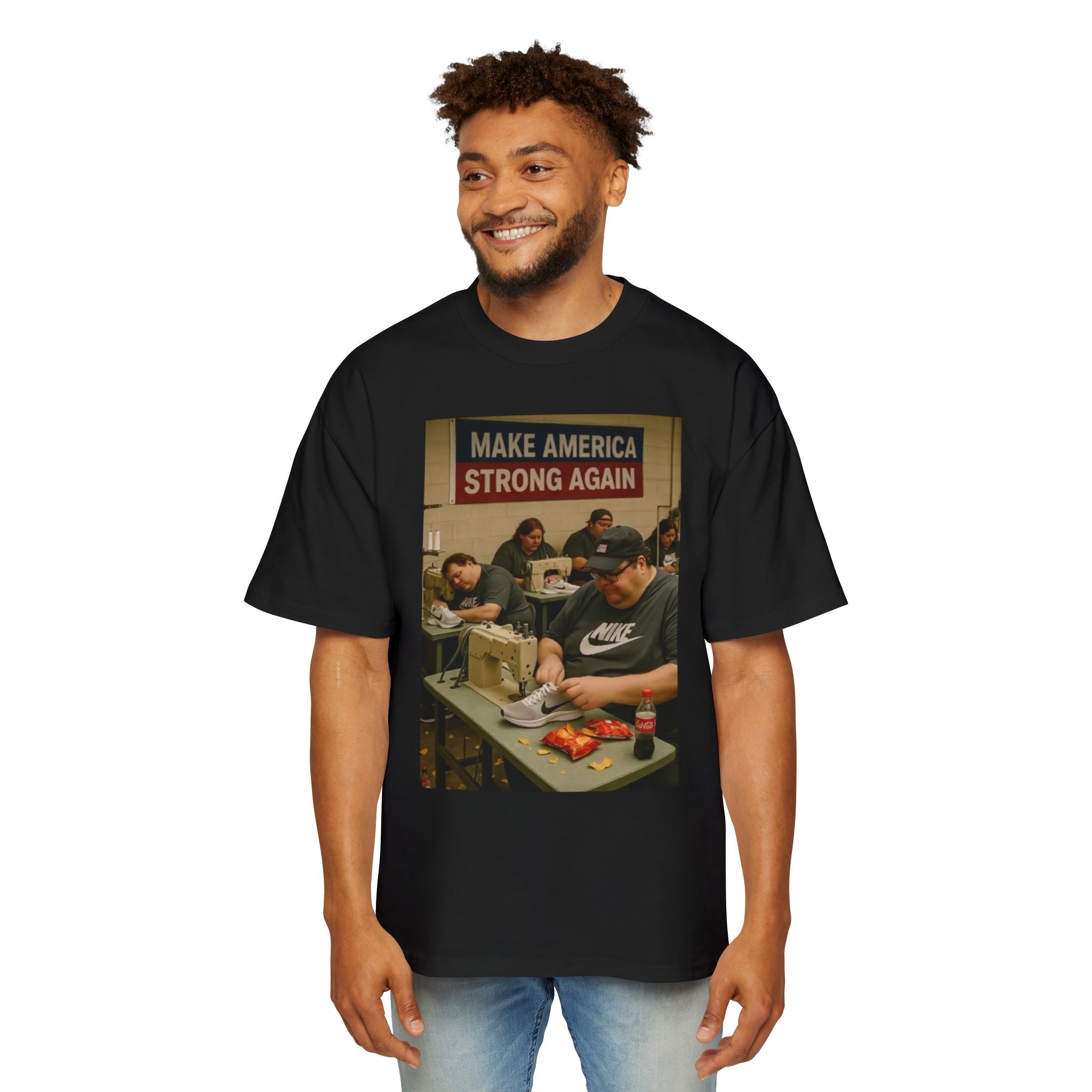 Men's Heavy Oversized Tee - Vintage Style Make America Strong Again Graphic