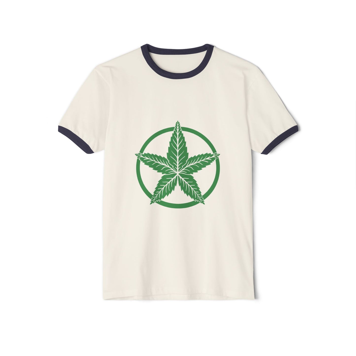 Green Army Leaf Unisex Cotton Ringer T-Shirt