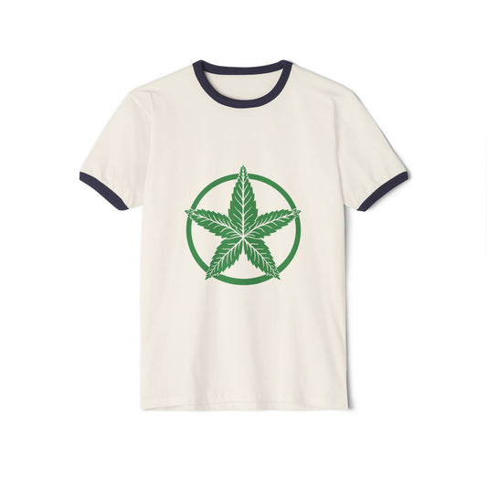 Green Army Leaf Unisex Cotton Ringer T-Shirt