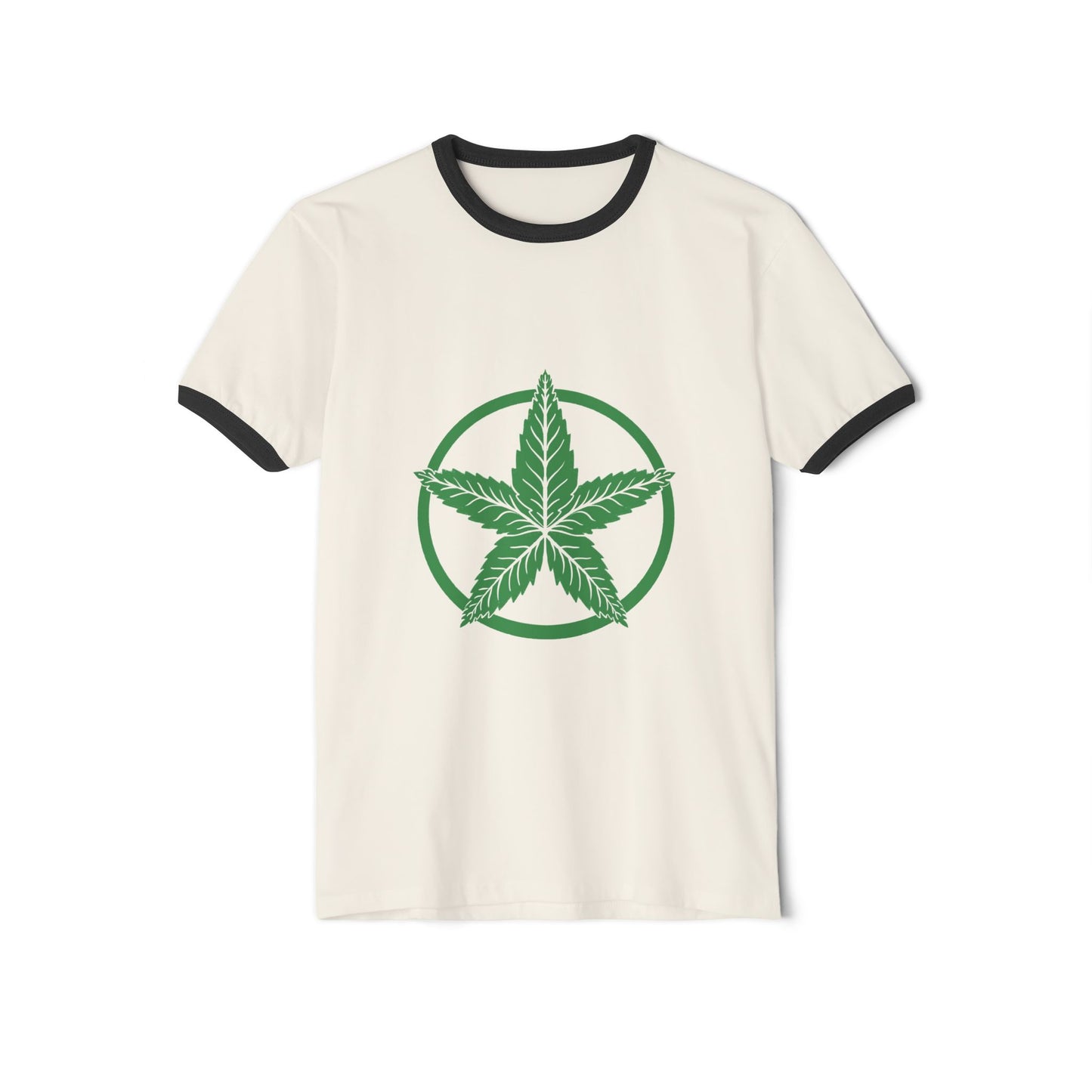 Green Army Leaf Unisex Cotton Ringer T-Shirt