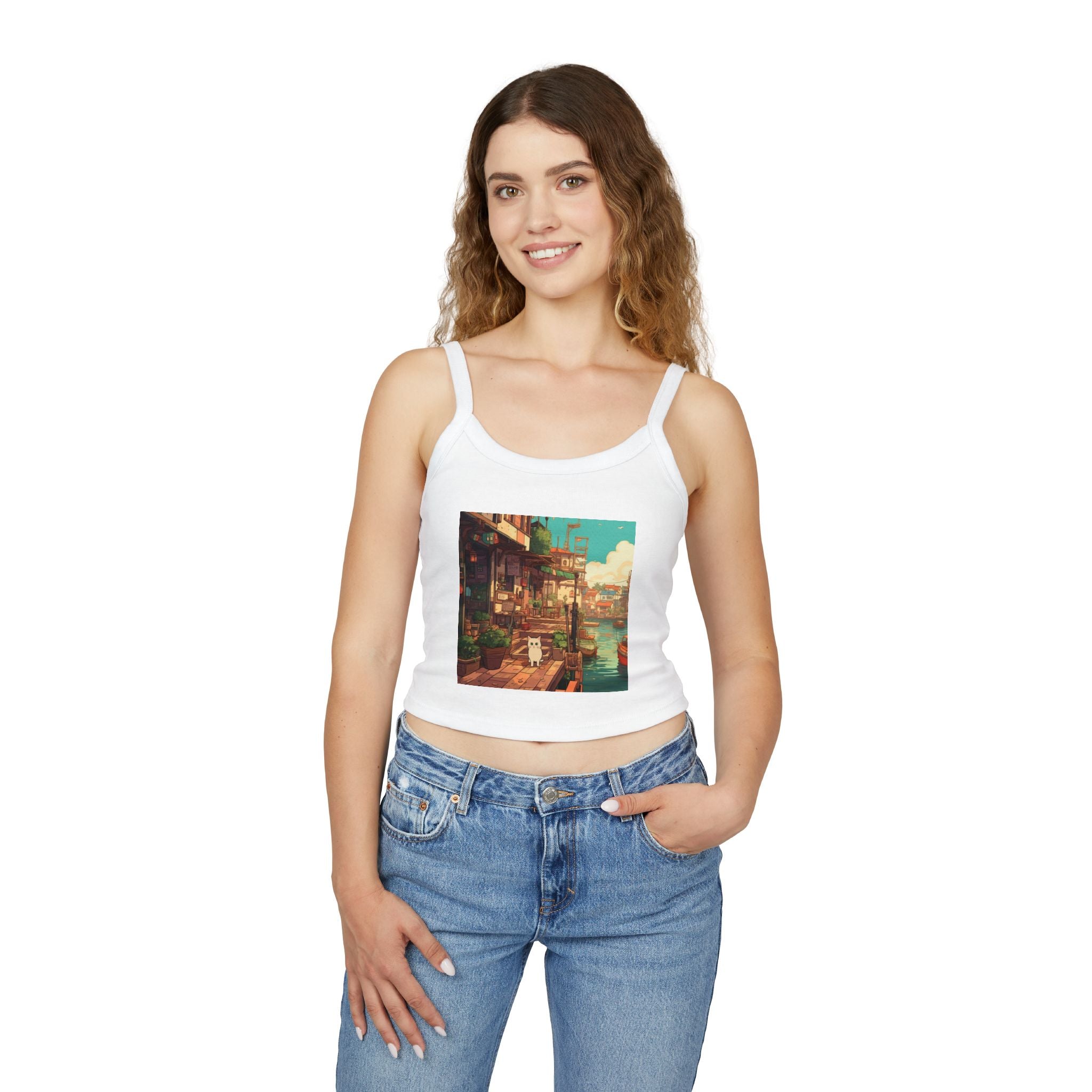 Studio Ghibli Style Cat Women's Spaghetti Strap Tank Top