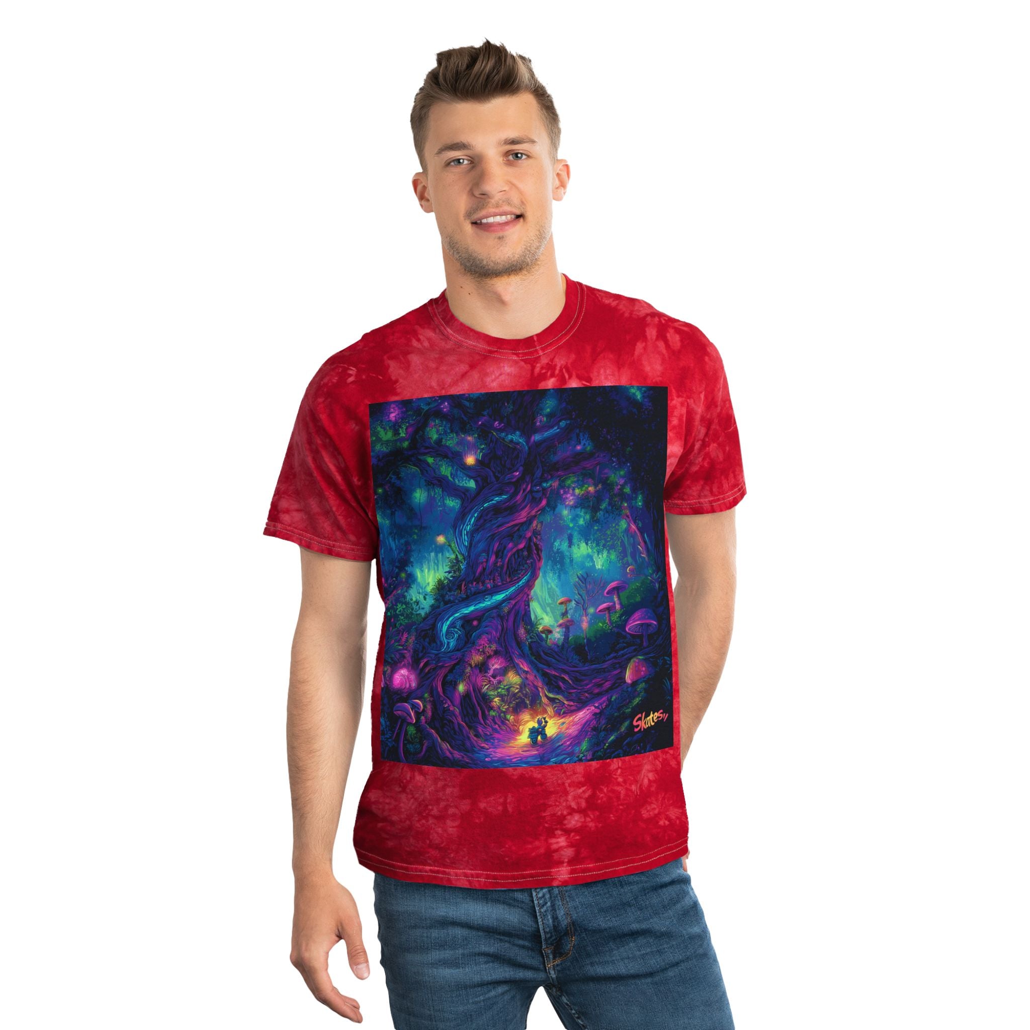 Skates Psychedelic Tree Tie-Dye Tee, Crystal