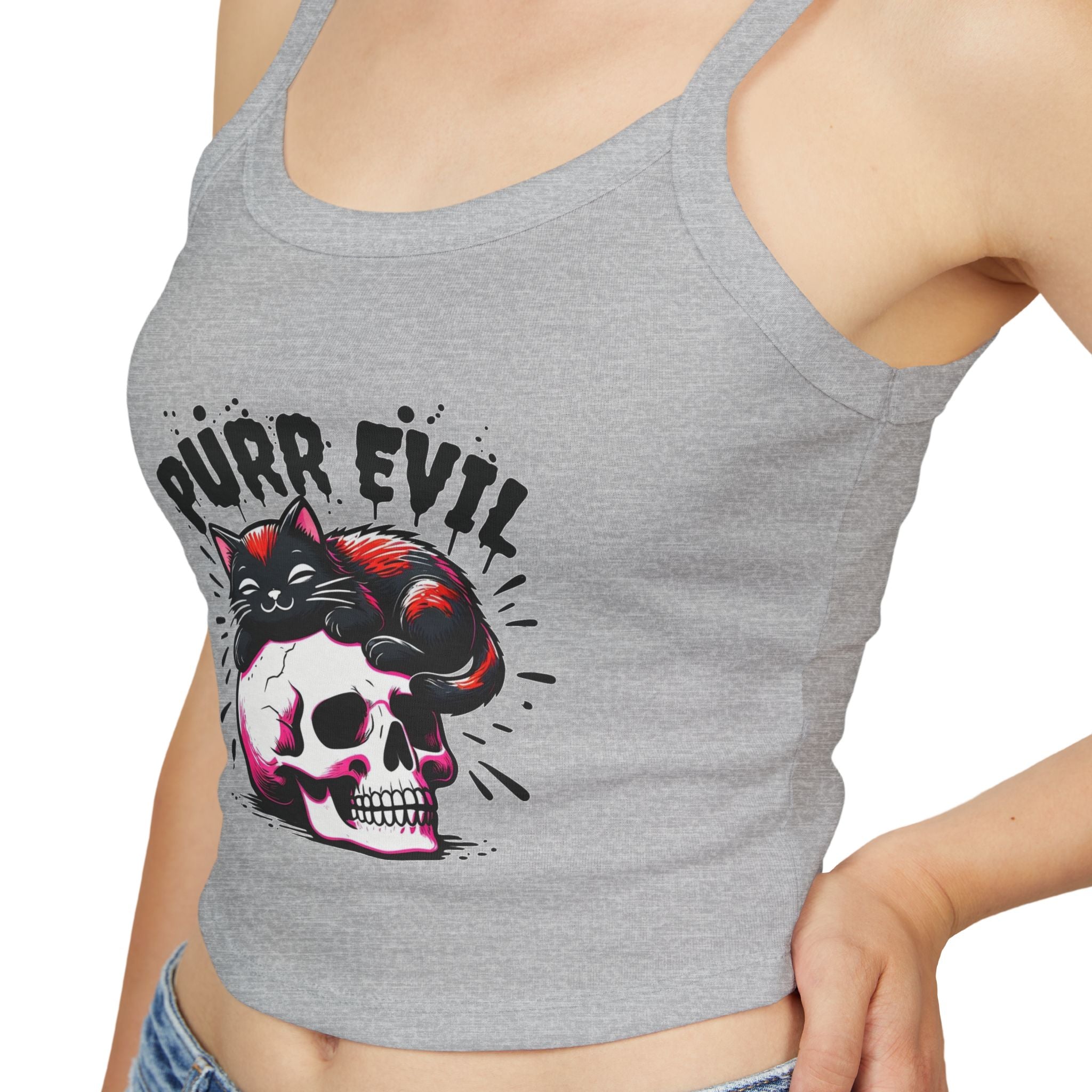 Purr Evil Cat Graphic Women's Spaghetti Strap Tank Top