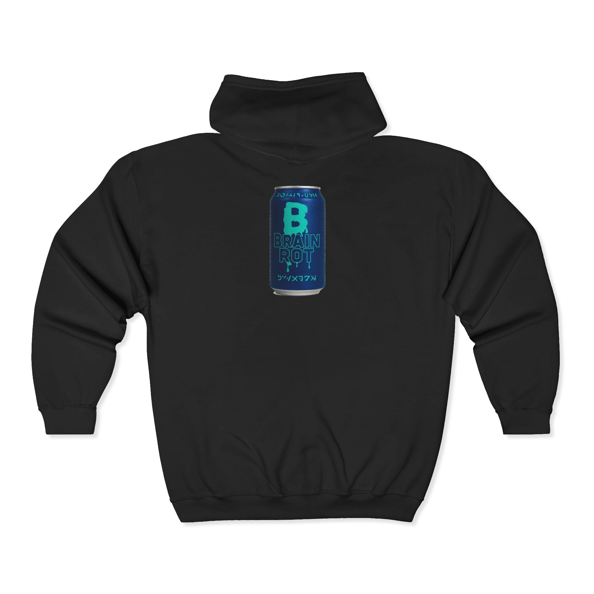 Brain Rot Energy Drink Can Zip Hoodie — Neon Retro Beverage Graphic Full-Zip Sweatshirt