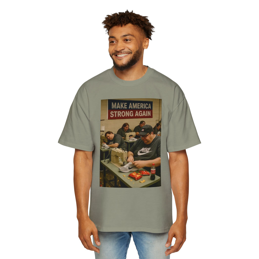 Men's Heavy Oversized Tee - Vintage Style Make America Strong Again Graphic