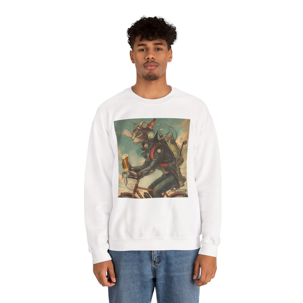 Cat Robot Bike Ride Unisex Heavy Blend Crewneck Sweatshirt
