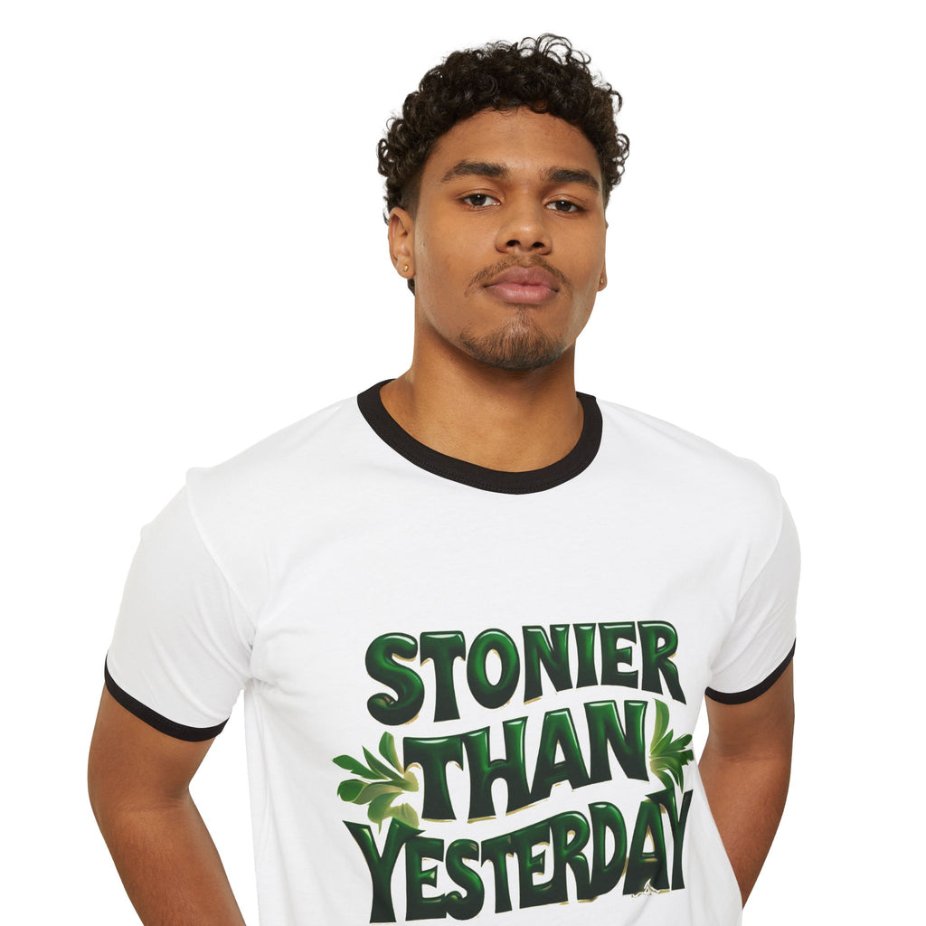 Stoner Vibes Unisex Cotton Ringer T-Shirt - 'Stonier Than Yesterday' Graphic Tee