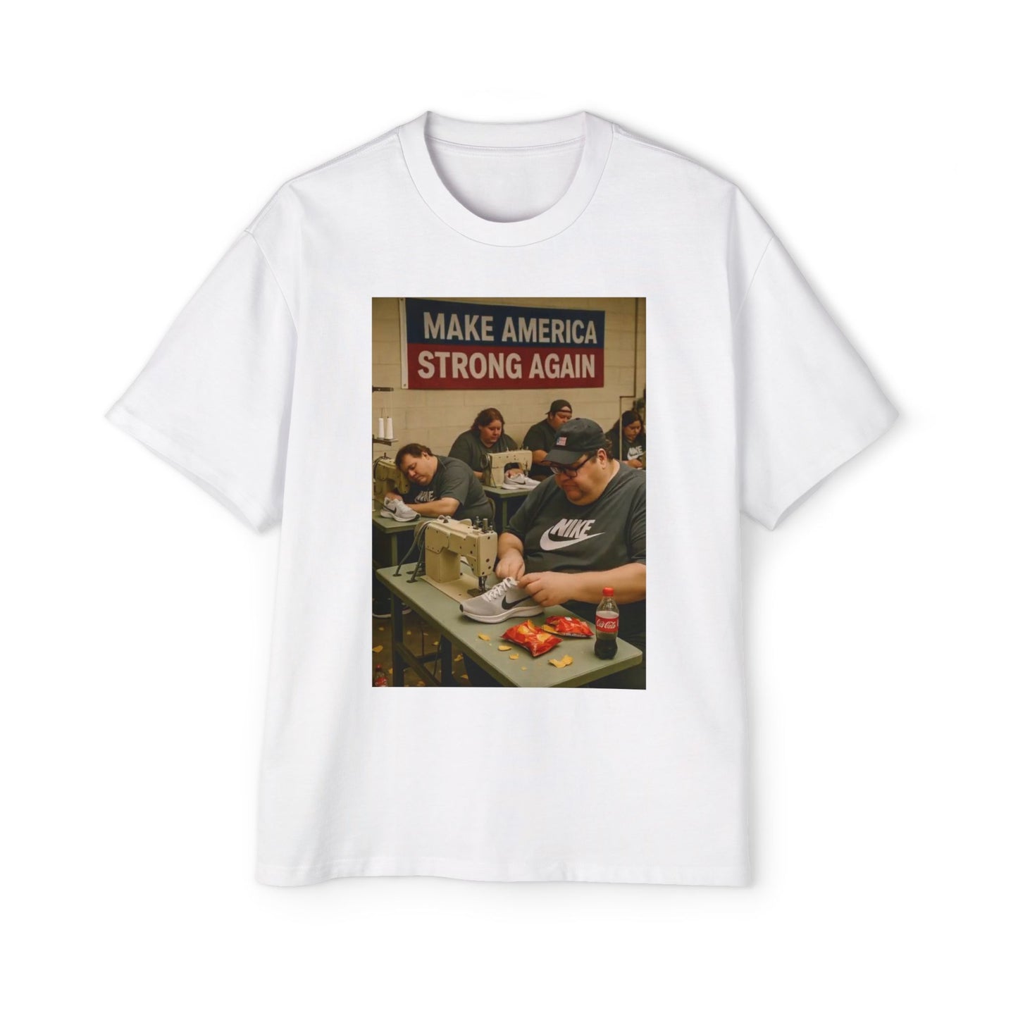 Men's Heavy Oversized Tee - Vintage Style Make America Strong Again Graphic