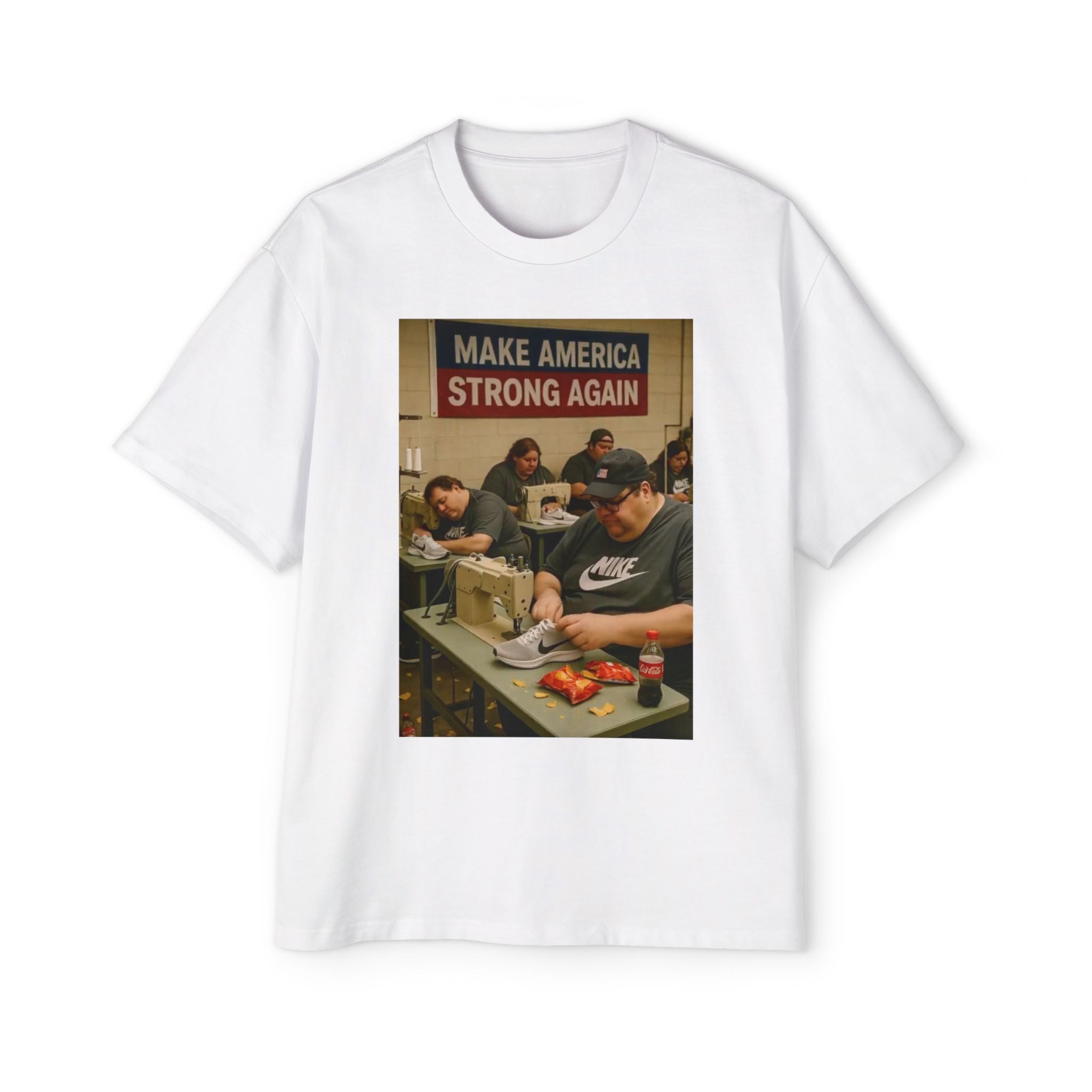 Men's Heavy Oversized Tee - Vintage Style Make America Strong Again Graphic