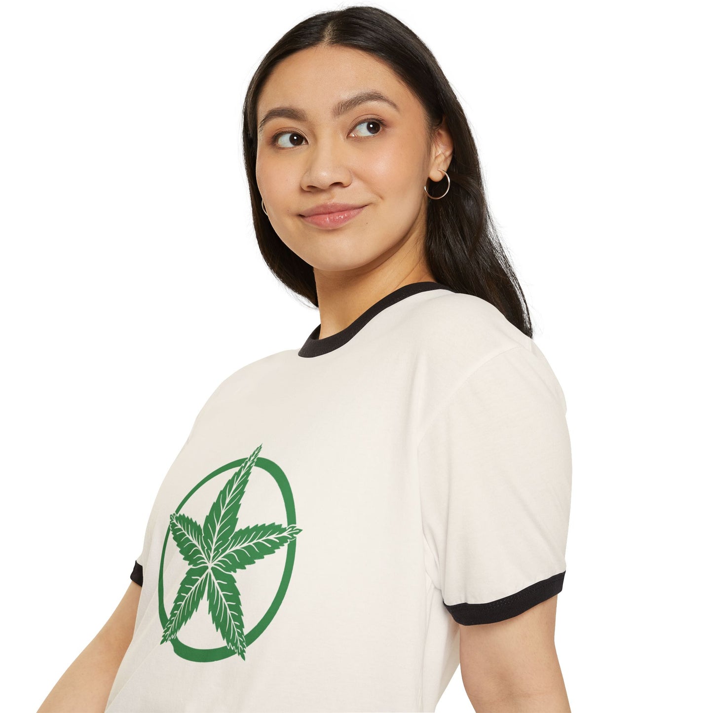 Green Army Leaf Unisex Cotton Ringer T-Shirt