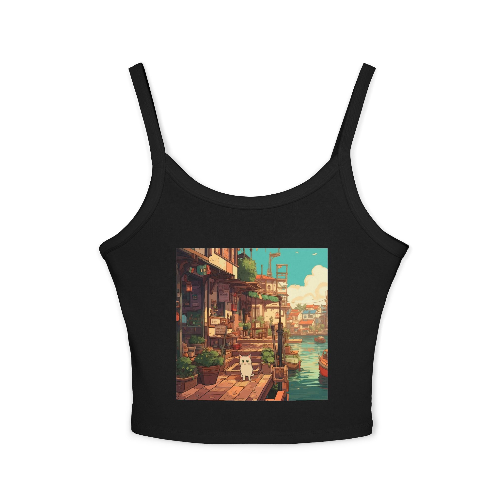Studio Ghibli Style Cat Women's Spaghetti Strap Tank Top