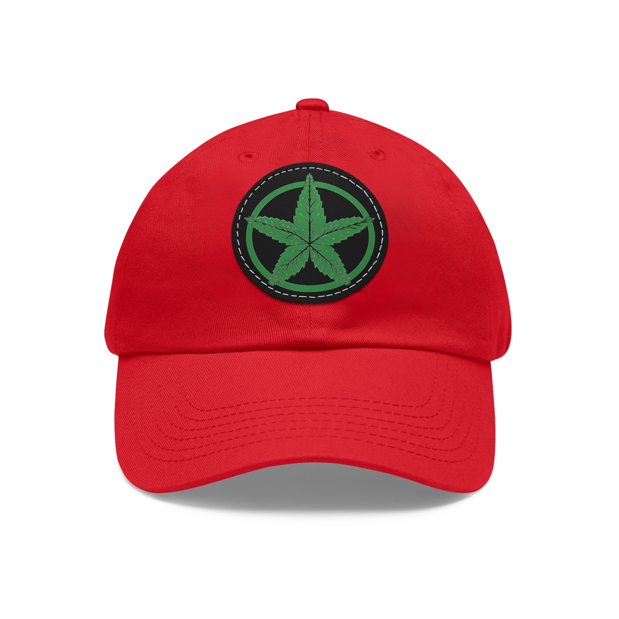 Green Army Dad Hat with Leather Patch (Round)
