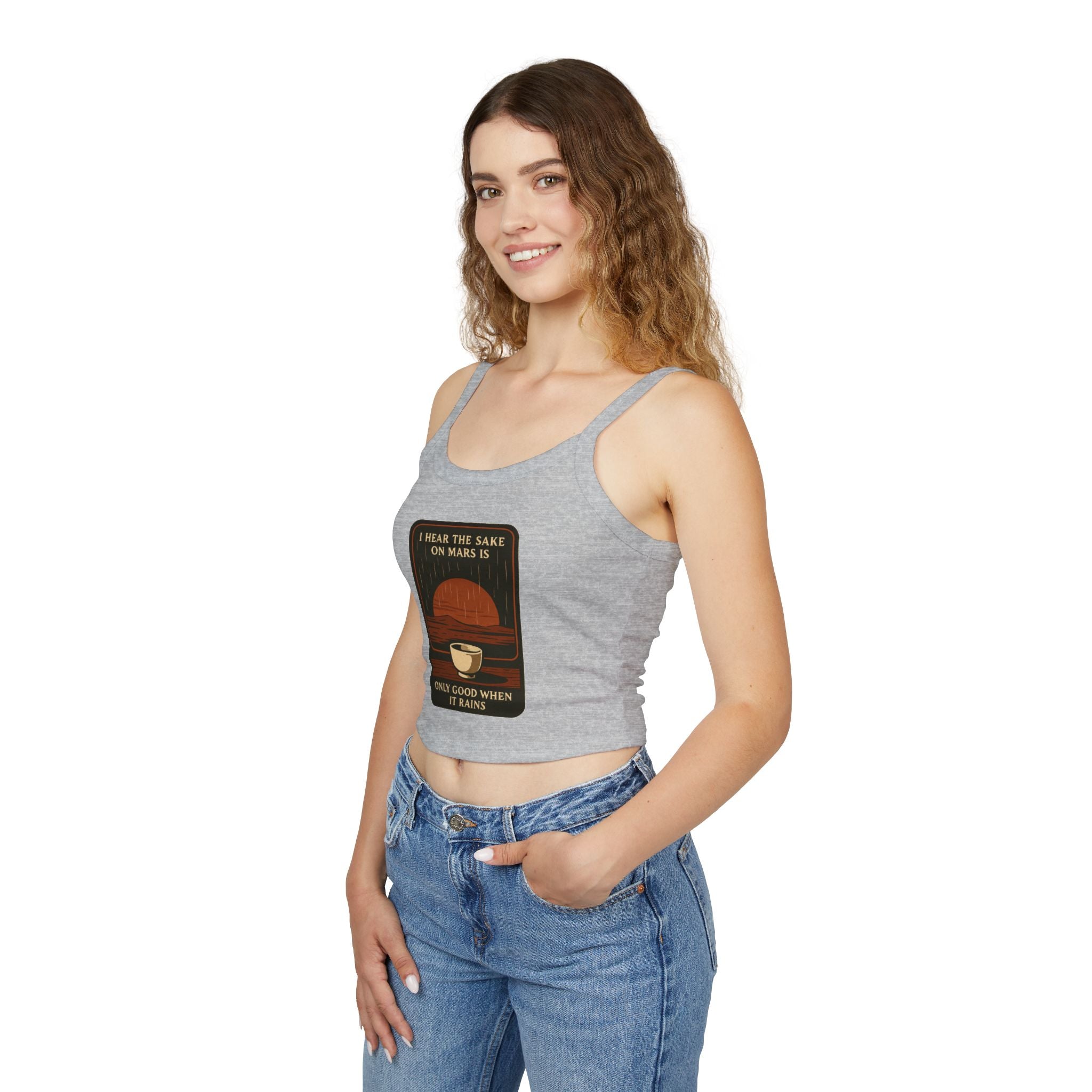 Sake on Mars Crop Tank — Retro Tea Cup Graphic