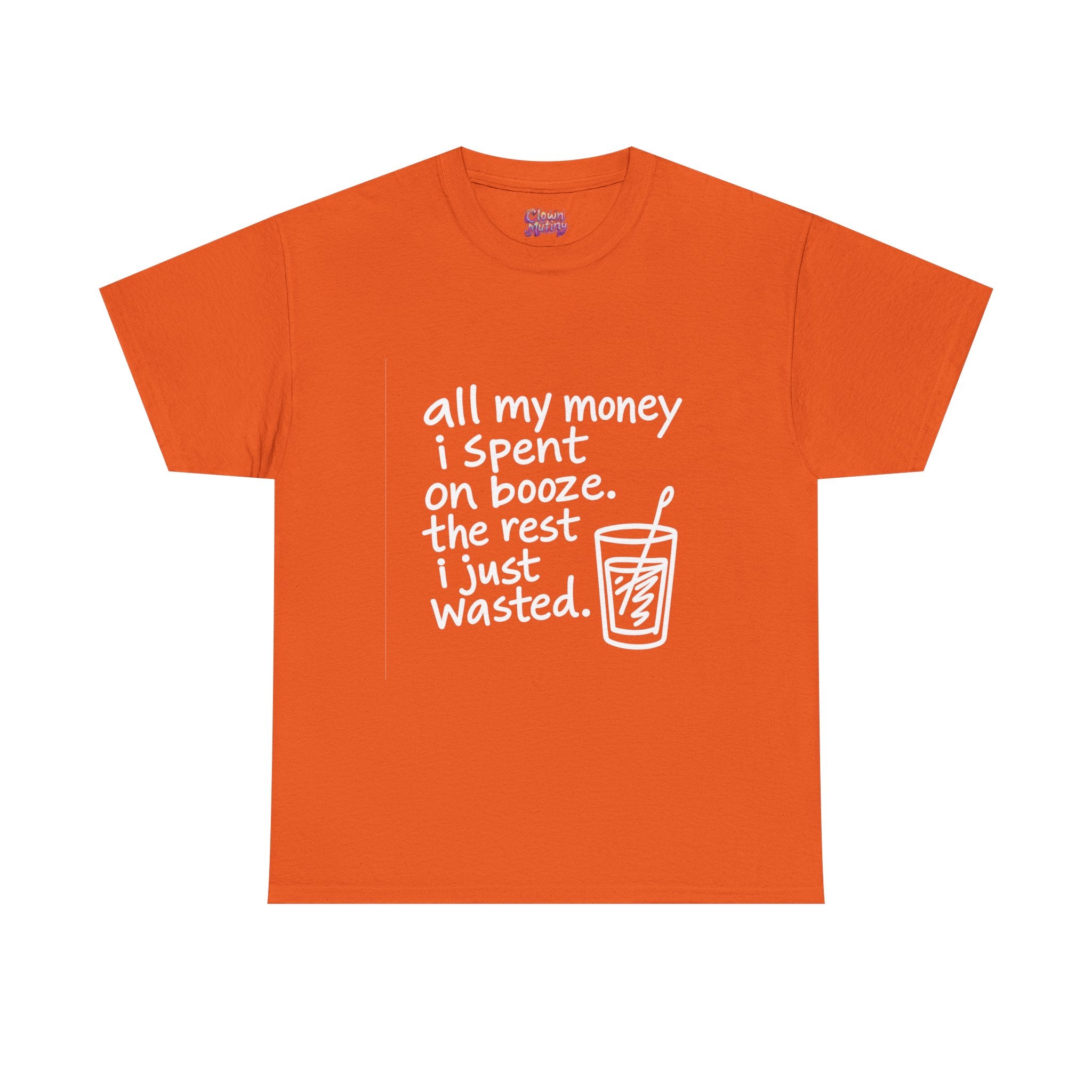 Humorous Alcohol Tee — "All My Money I Spent on Booze" Graphic T-Shirt