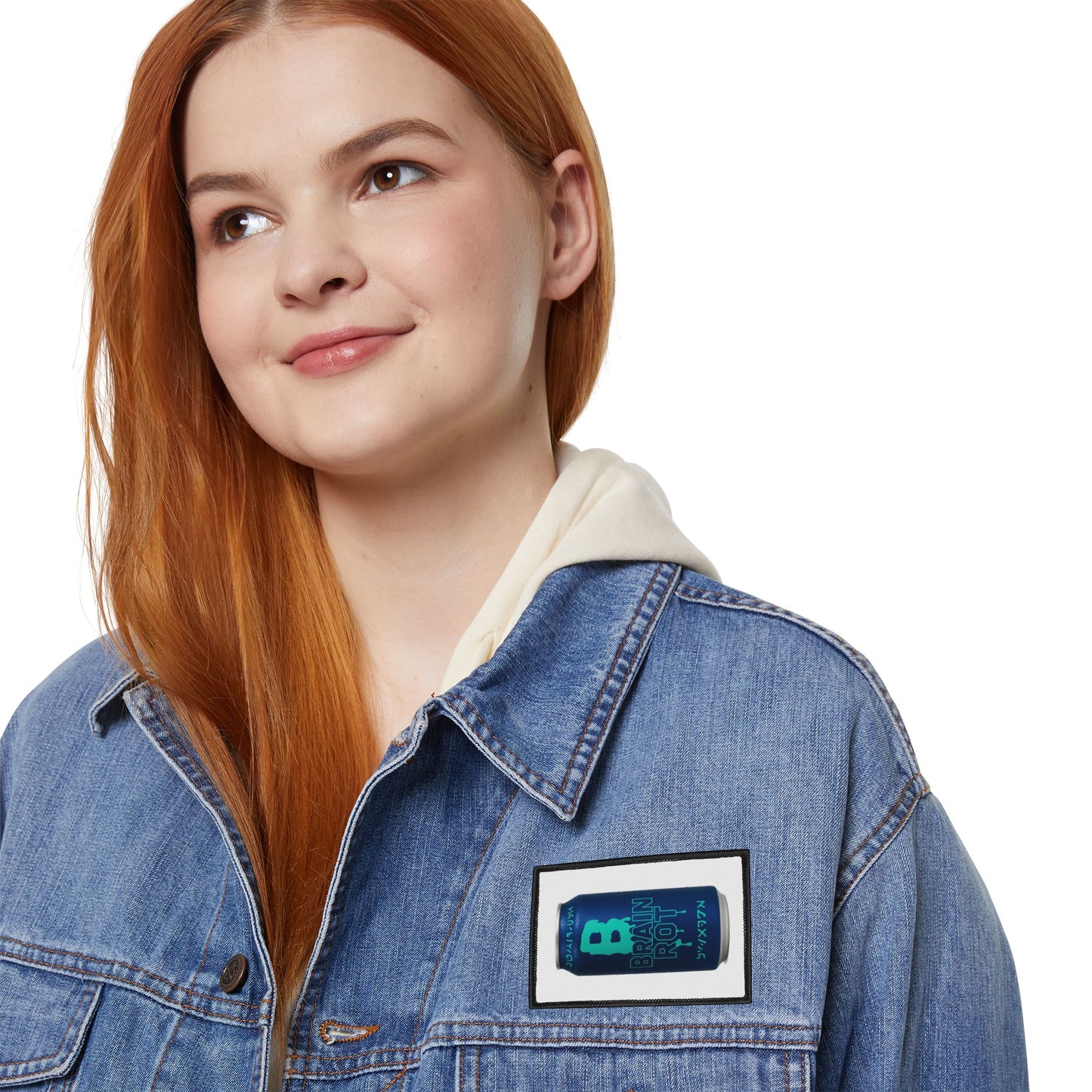 Brain Rot Soda Can Iron-On Patch — Retro Blue Beverage Can Patch for Jackets & Backpacks