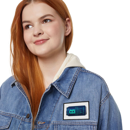 Brain Rot Soda Can Iron-On Patch — Retro Blue Beverage Can Patch for Jackets & Backpacks