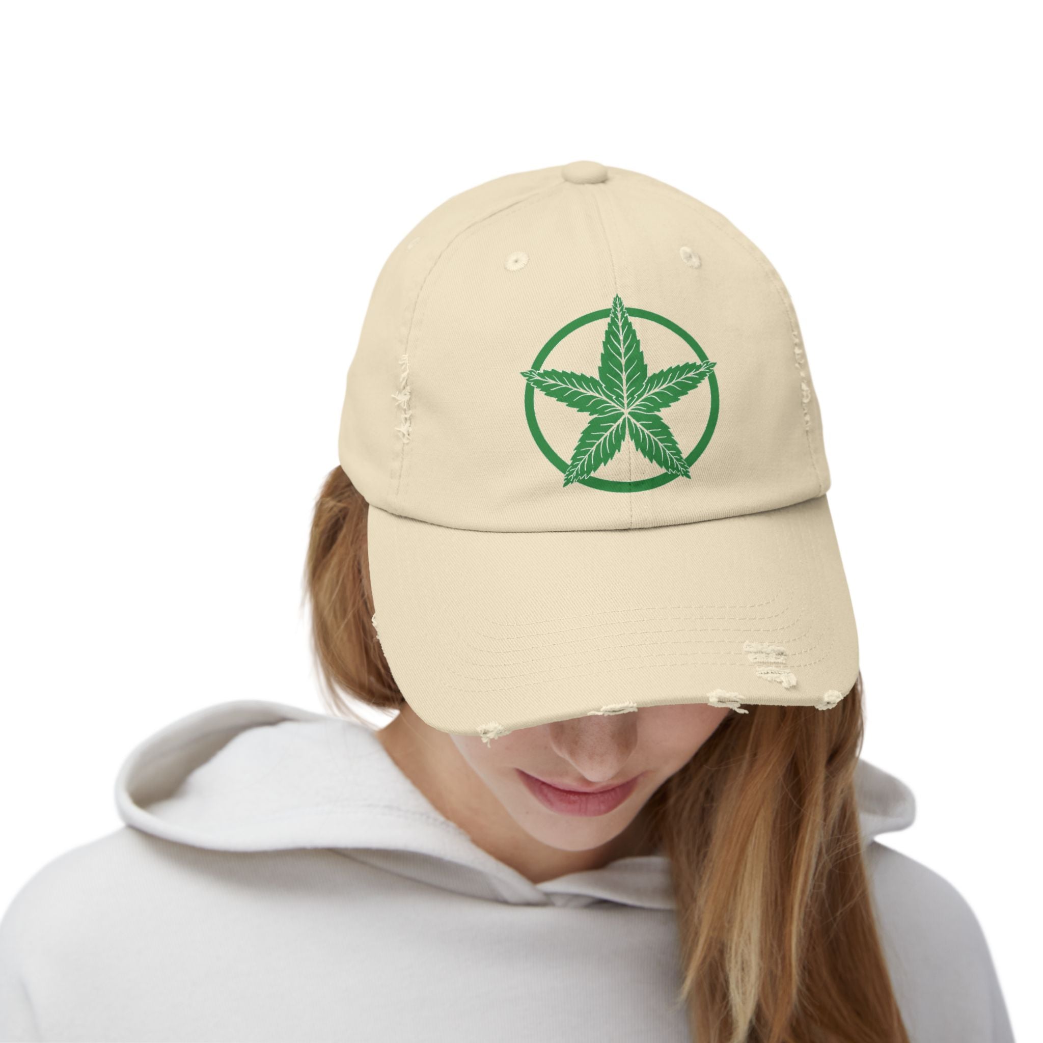 Green Army Leaf Unisex Distressed Cap