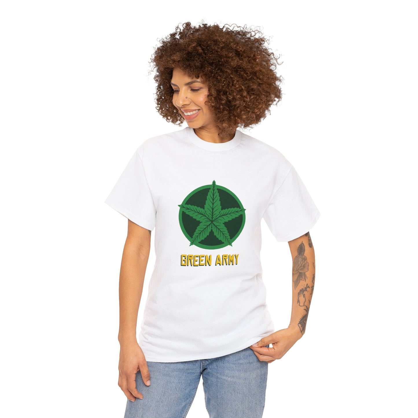 Green Army Star Logo Unisex Heavy Cotton Tee