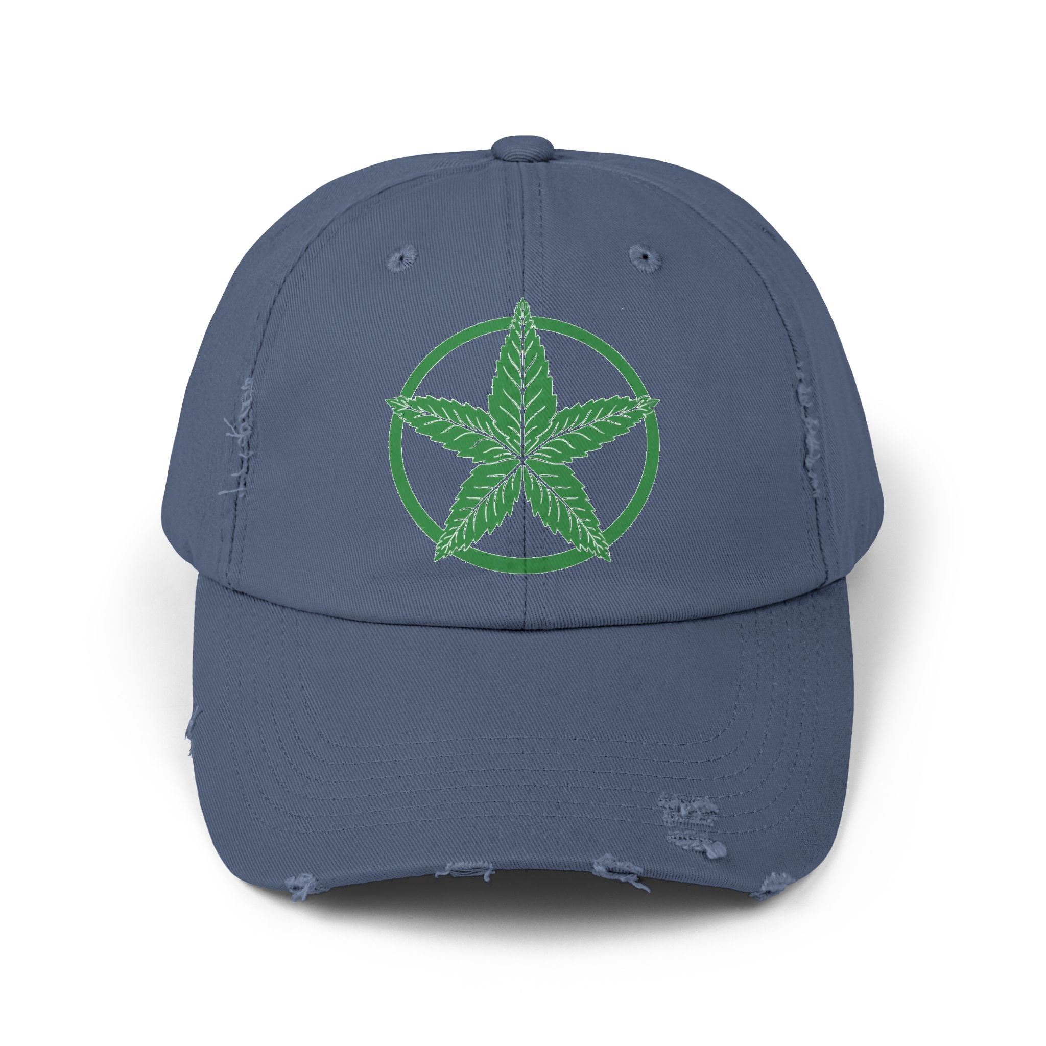 Green Army Leaf Unisex Distressed Cap